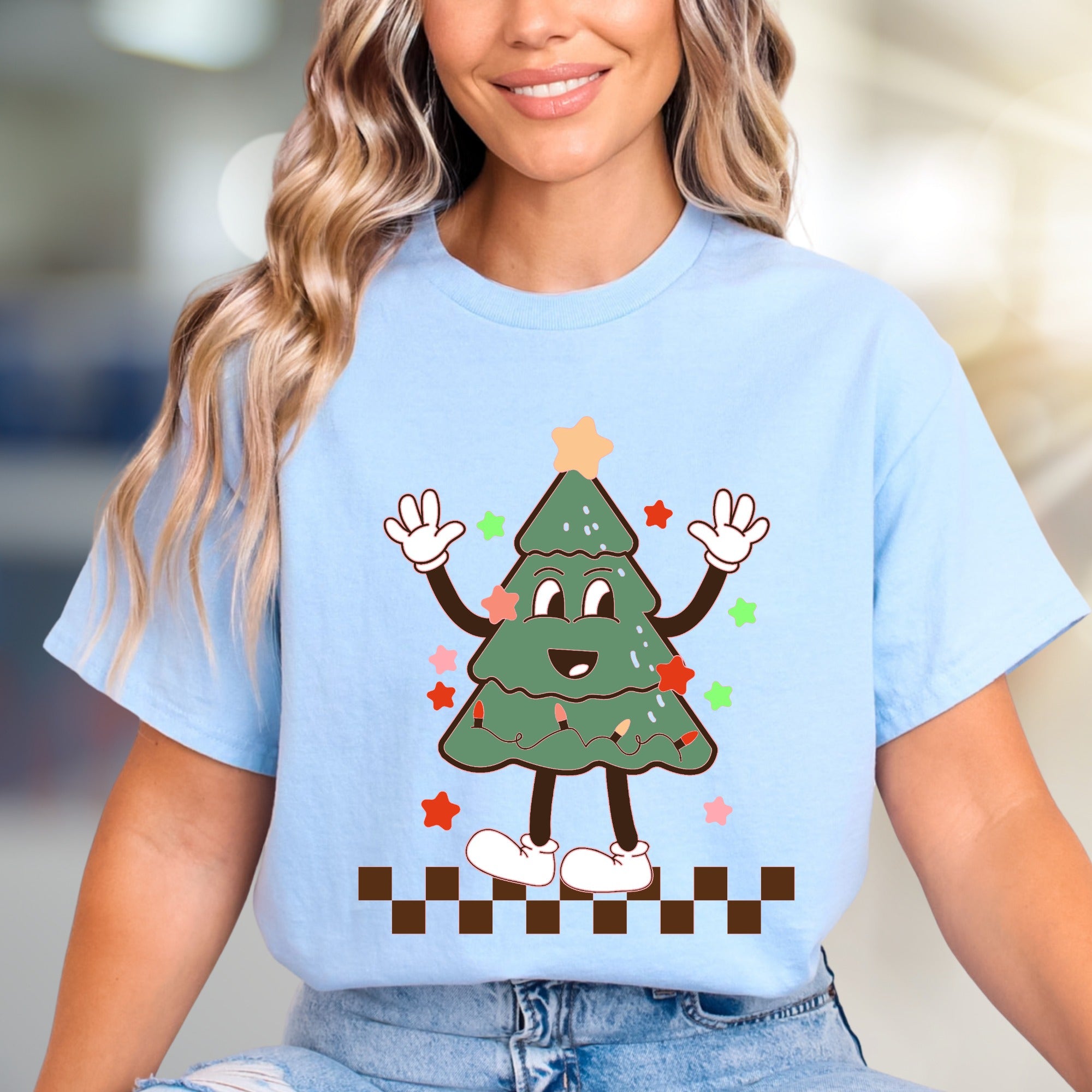 Waving Christmas Tree Retro Graphic Tee, a Festive Holiday Pick for Everyone
