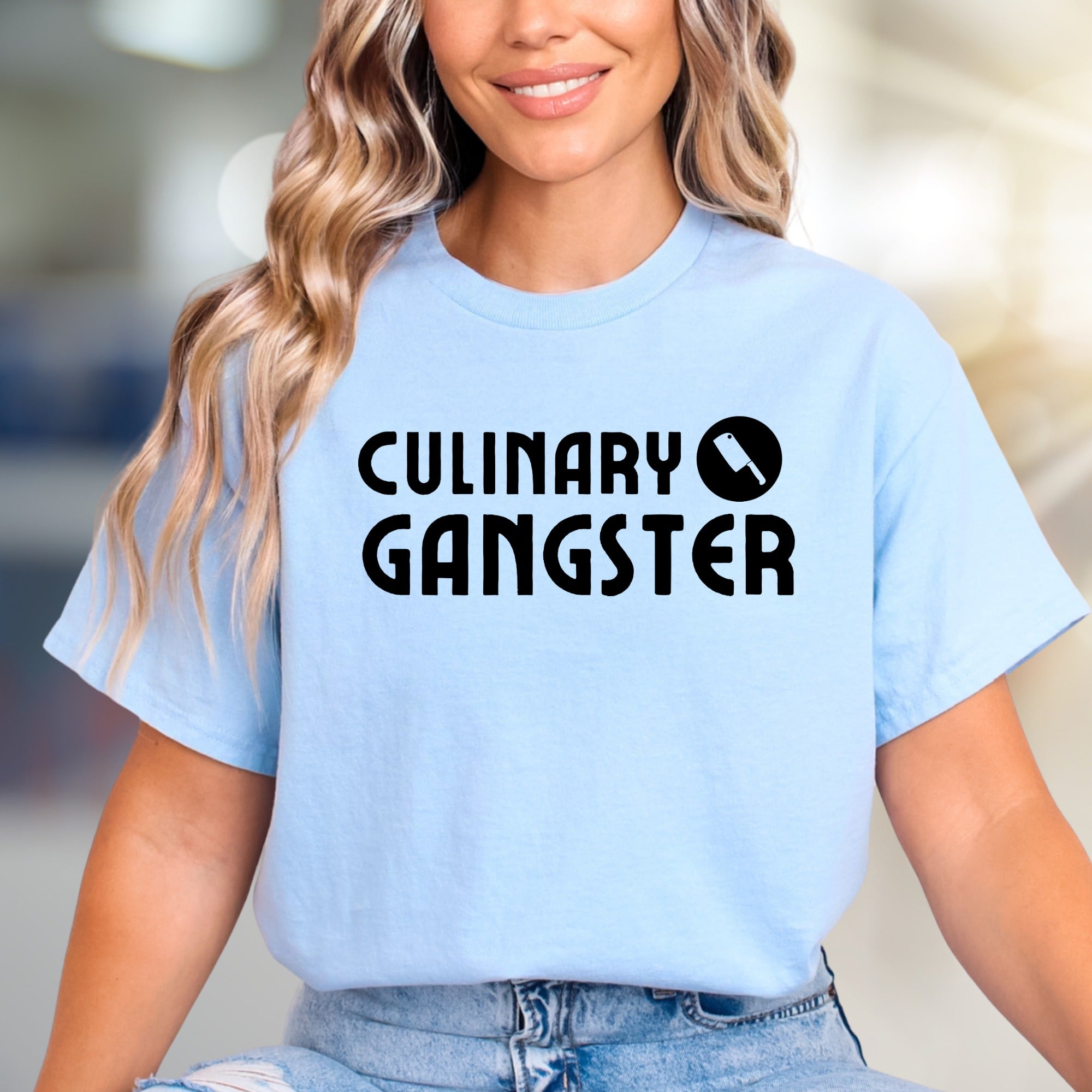 "Culinary Gangster" Chef Knife Graphic Tee, a Foodie Pick for Kitchen Enthusiasts