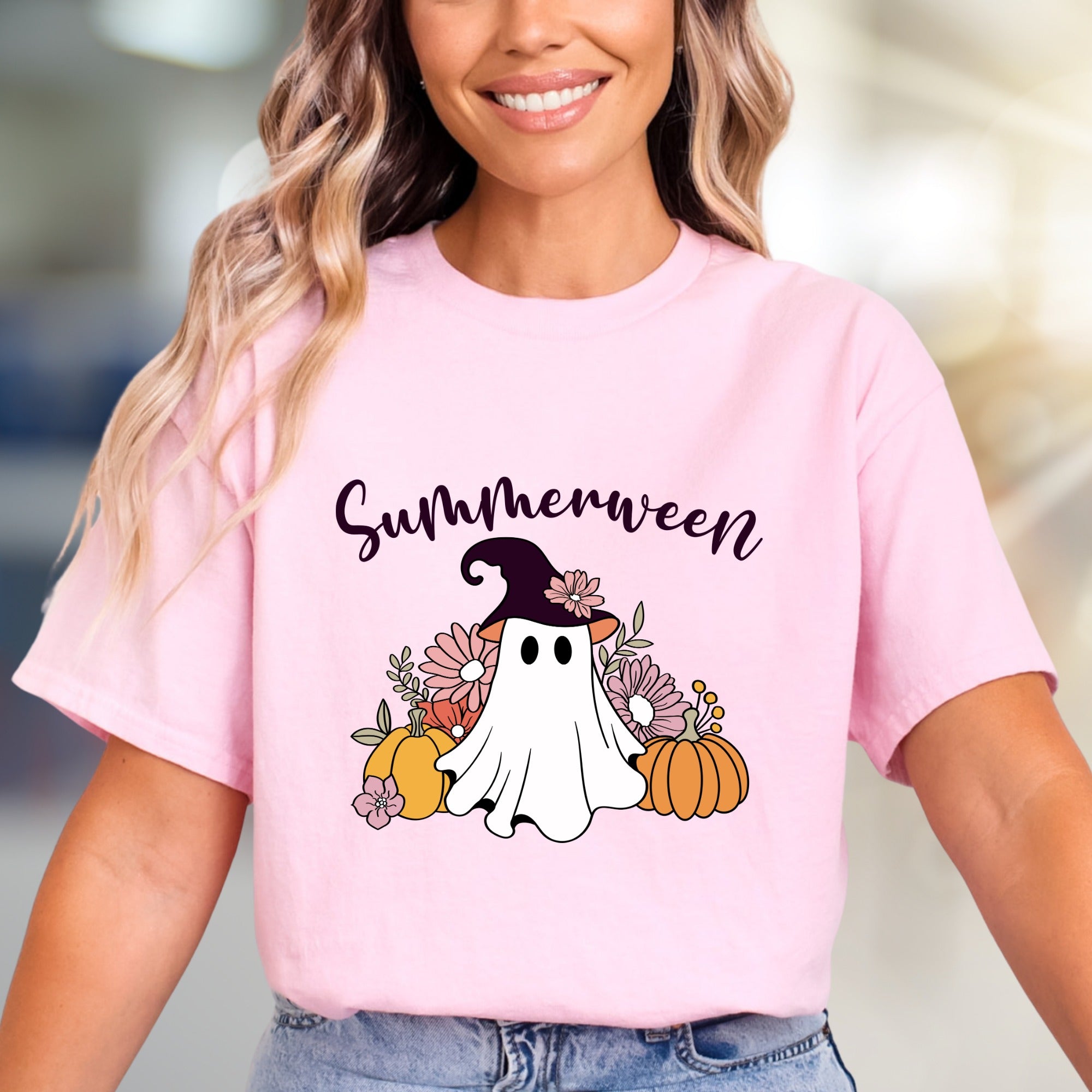 "Summerween" Spooky Cute Ghost Graphic Tee, a Whimsical Autumn Pick for Halloween Lovers