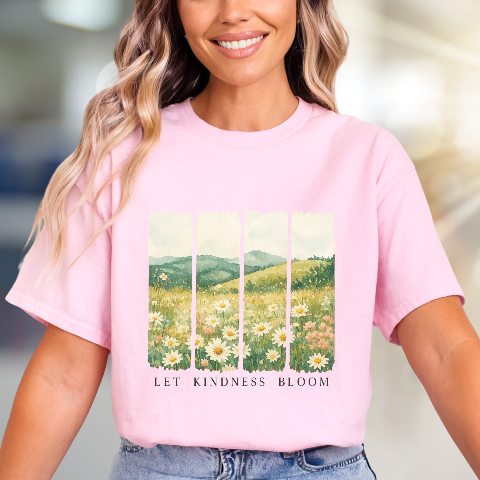 "Let Kindness Bloom" Meadow Graphic Tee, a Nature-Inspired Pick for Uplifters