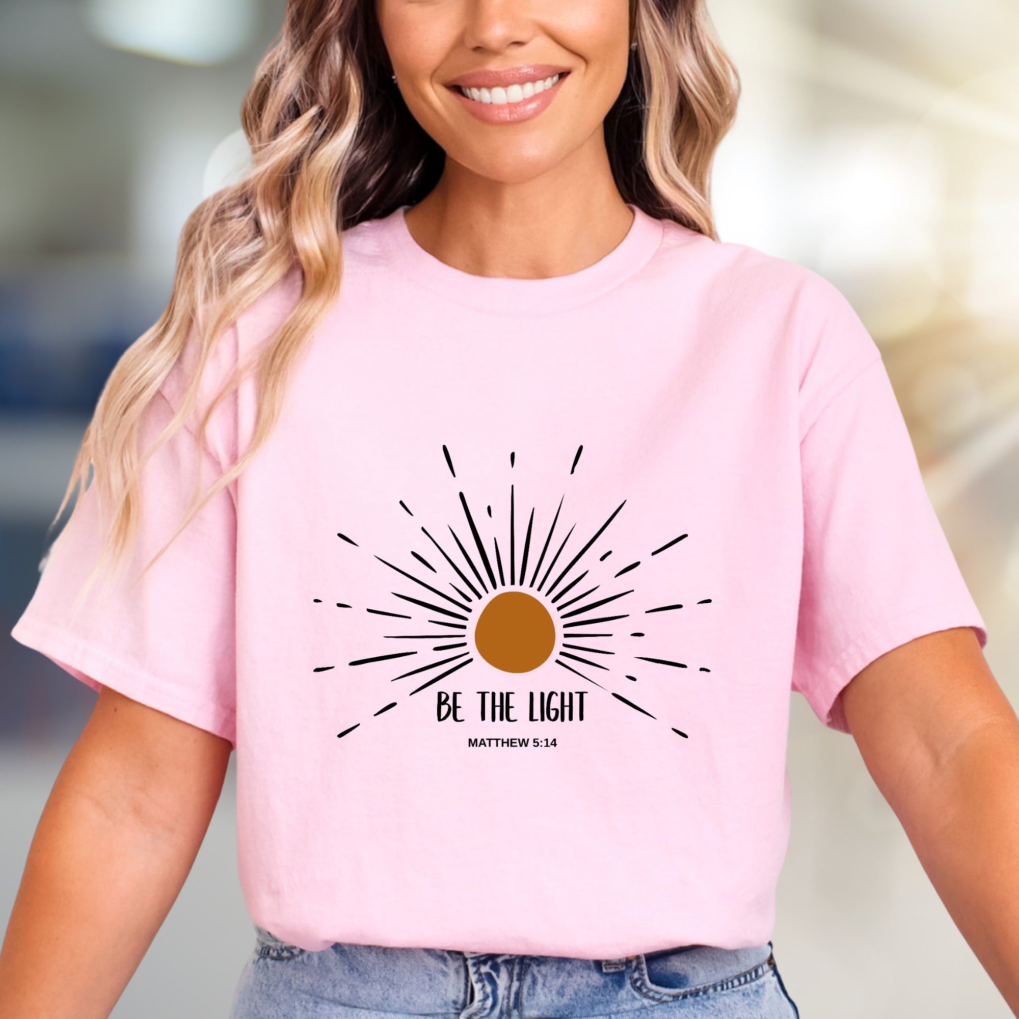"Be The Light" Matthew 5:14 Scripture Graphic Tee, an Uplifting Christian Pick for Believers