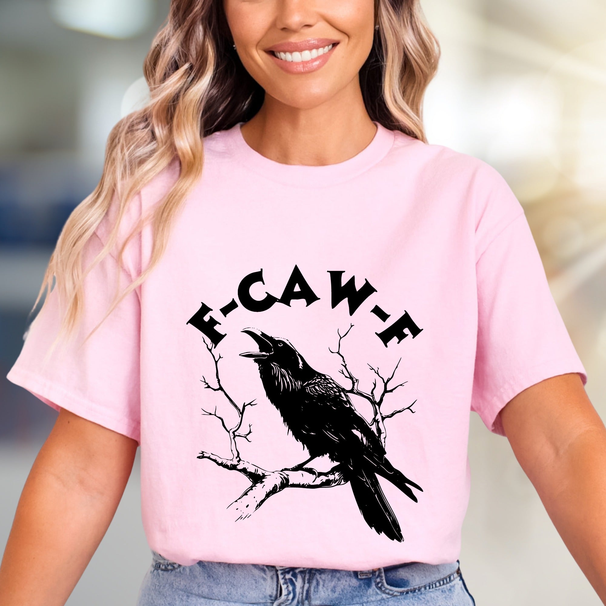 “F-CAW-F” Crow on Branch Graphic Tee, a Spooky Chic Pick for Dark Academics