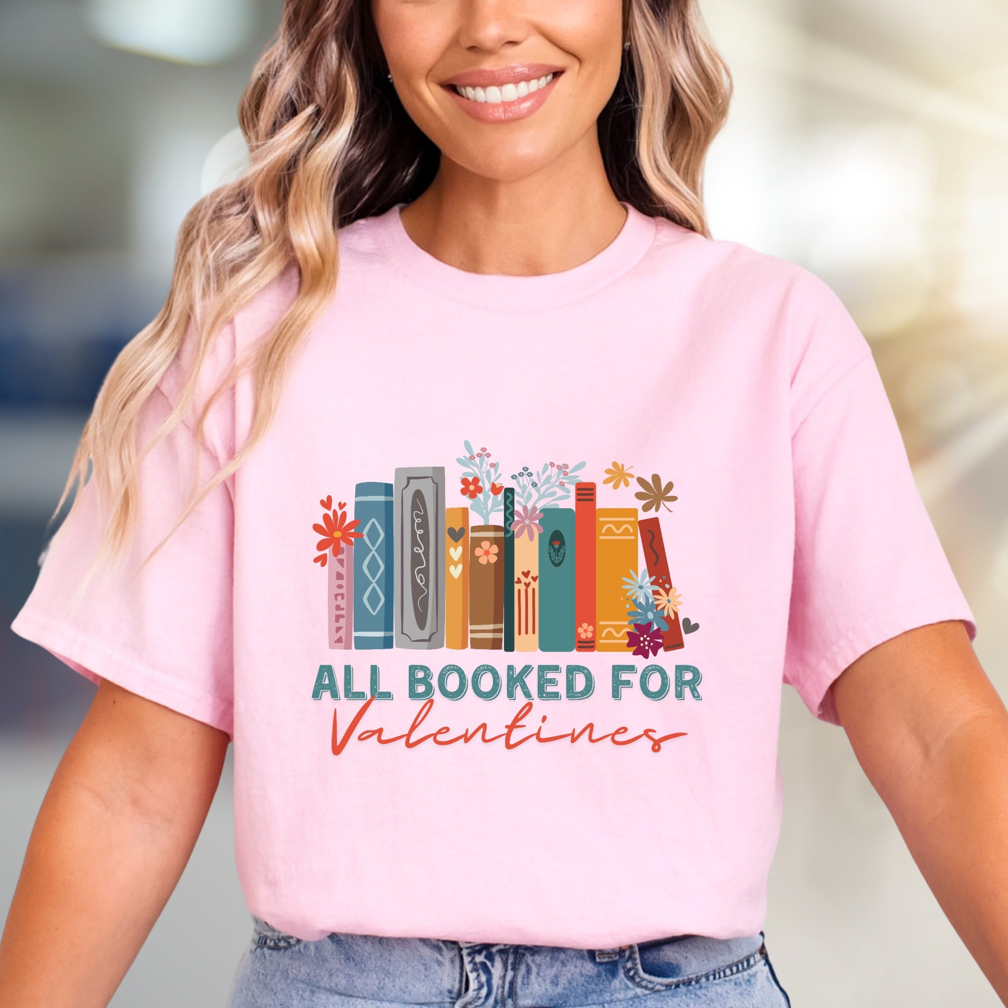 "ALL BOOKED FOR Valentines" Bookworm Graphic Tee, a Sweet Reader's Pick for Book Lovers