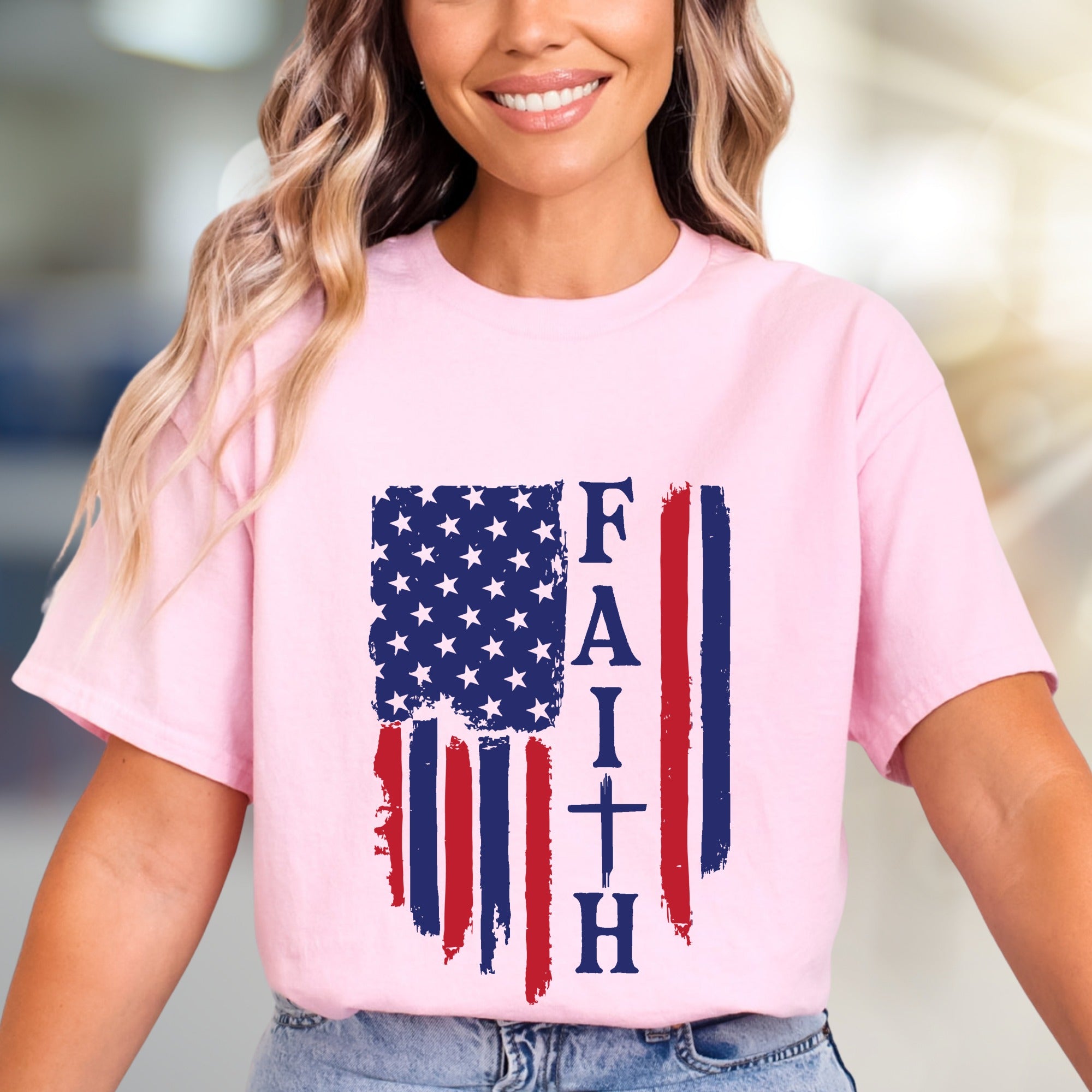 "FAITH" American Flag Graphic Tee, a Patriotic Expression for Believers