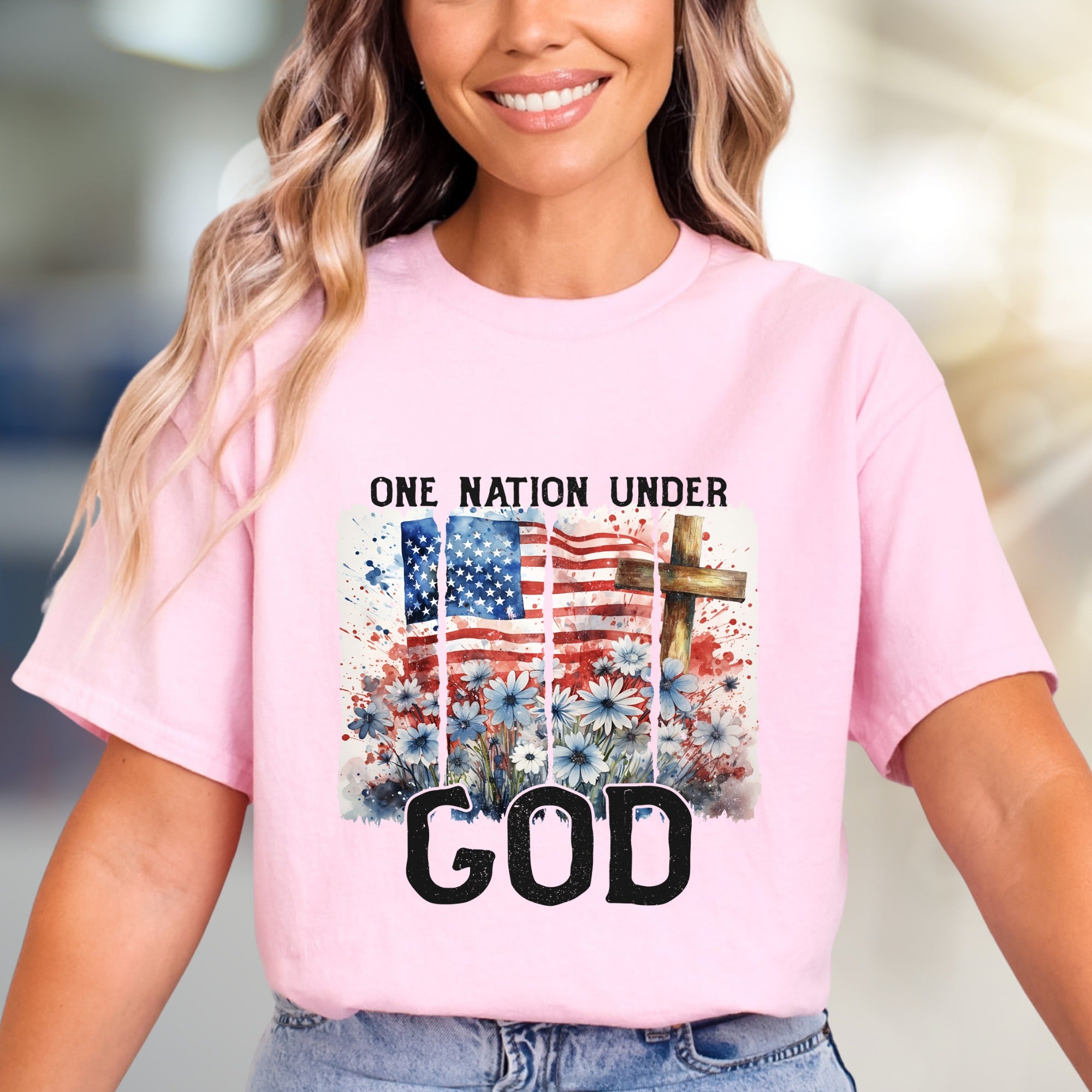 "ONE NATION UNDER GOD" American Flag Graphic Tee, a Patriotic Faith Pick for All