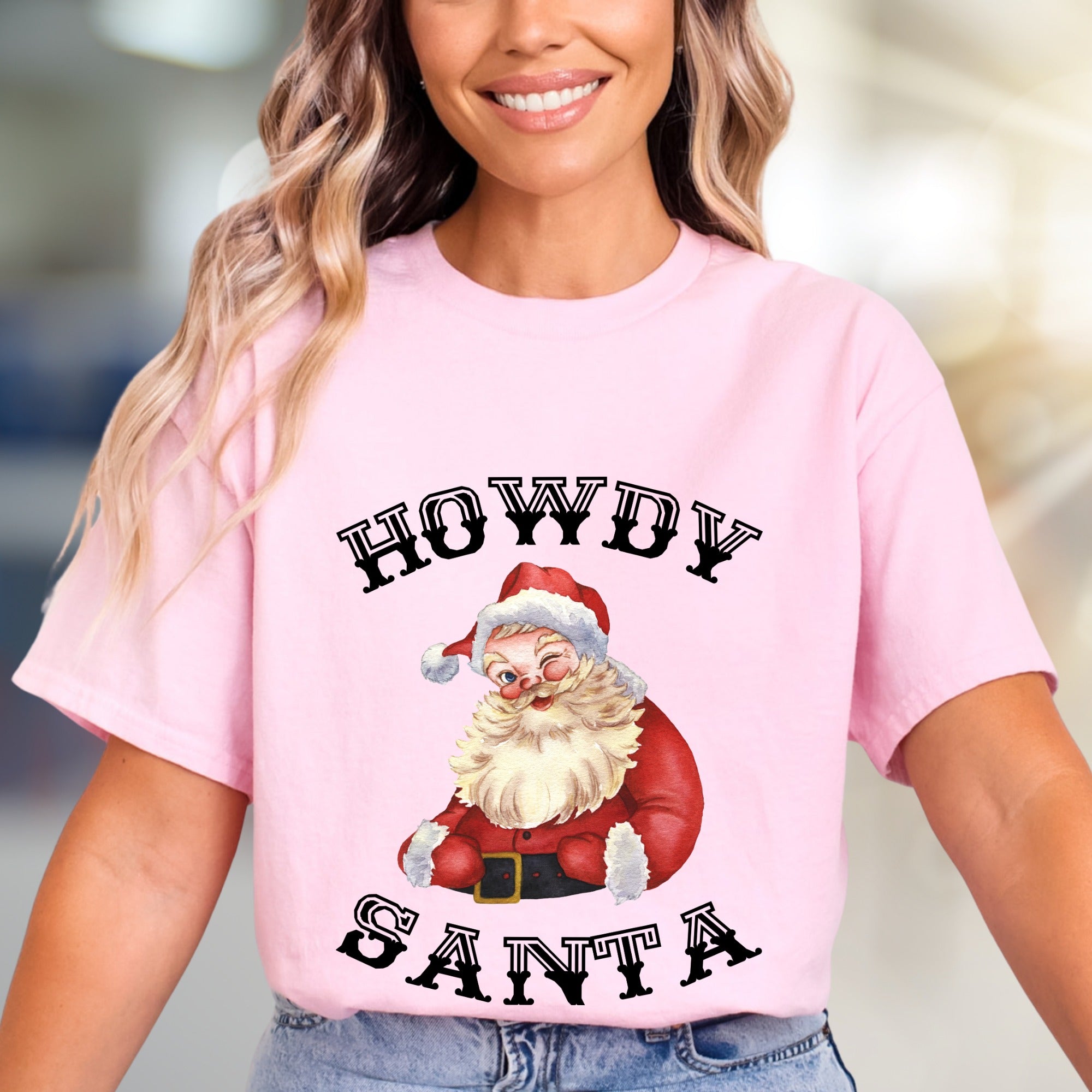“Howdy Santa” Winking Santa Graphic Tee, a Festive Country Pick for Christmas Lovers