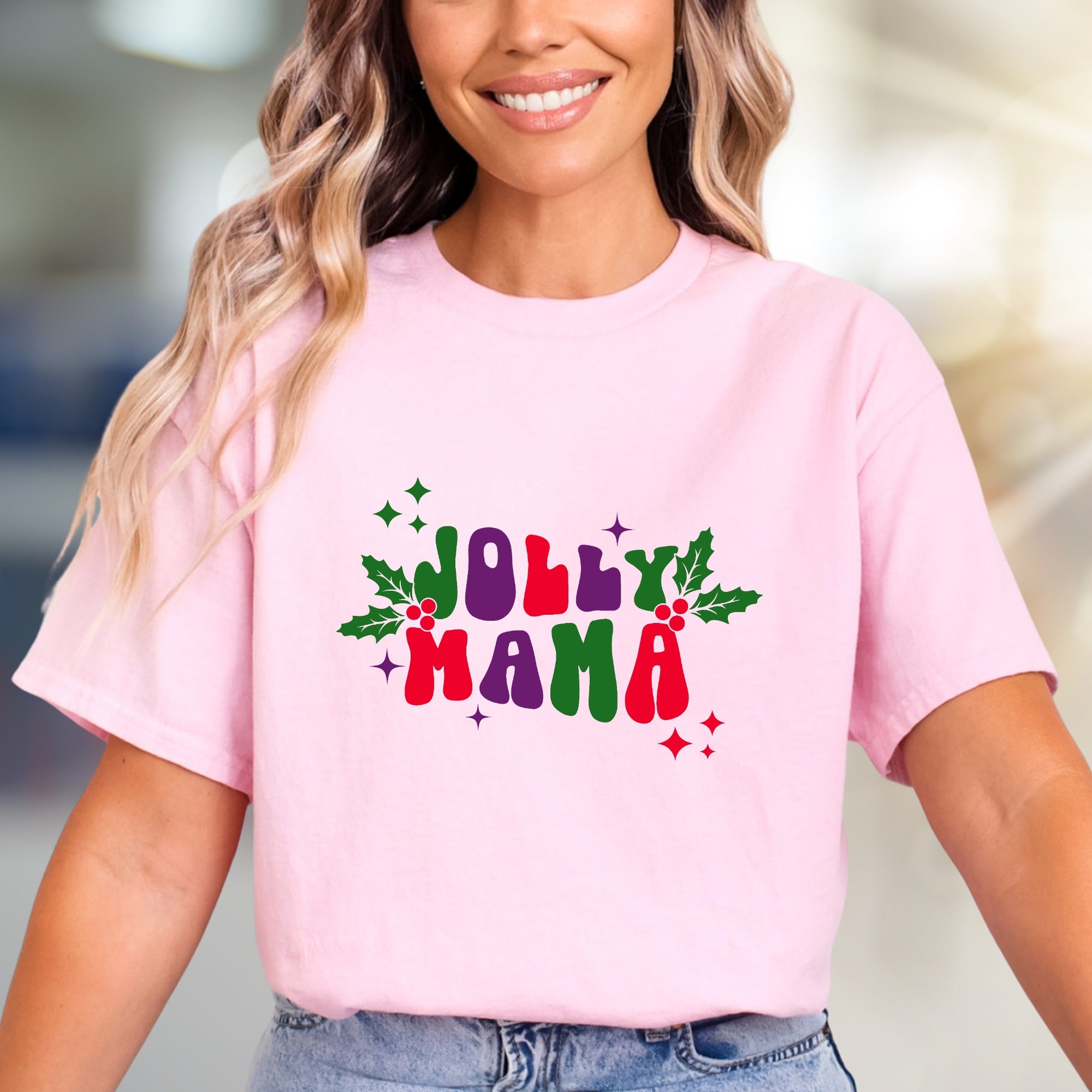 "Jolly Mama" Retro Christmas Holly Graphic Tee, a Festive Niche Pick for Moms