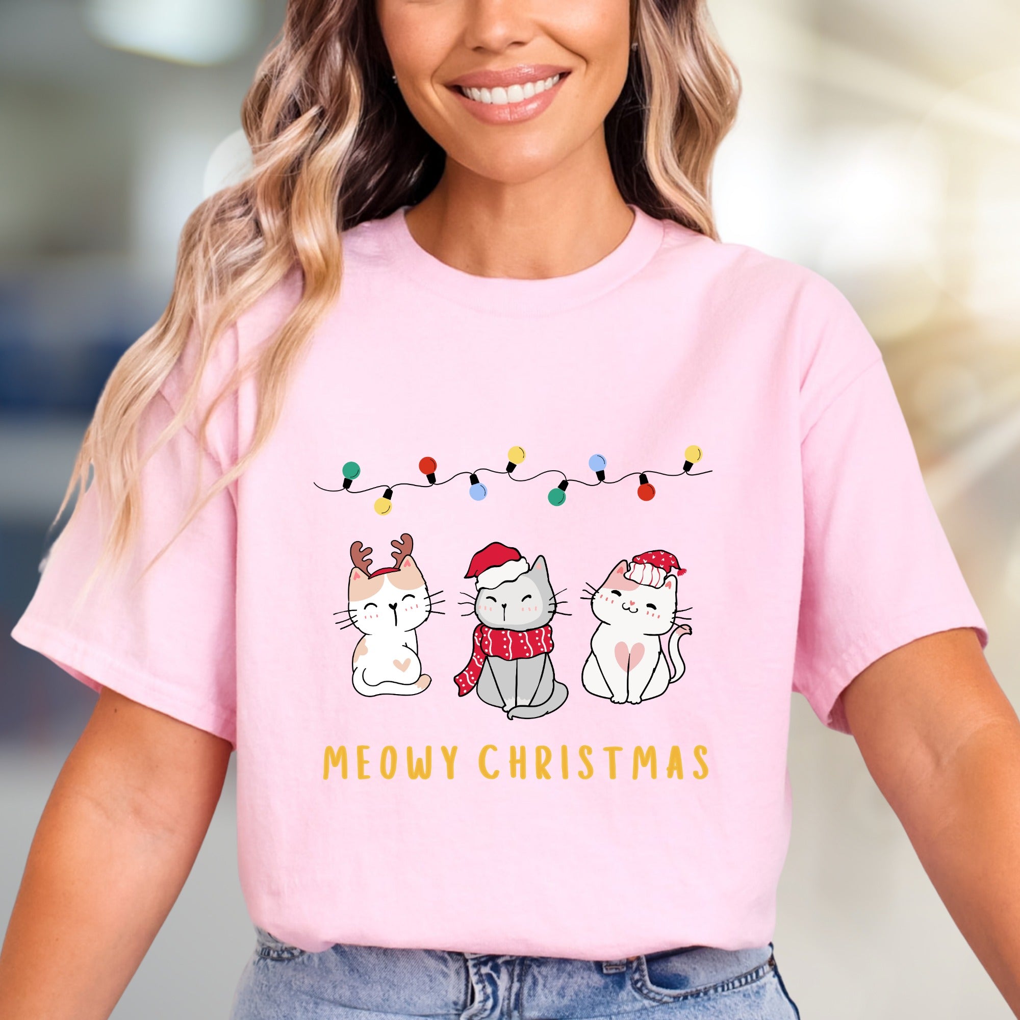 "MEOWY CHRISTMAS" Cute Kitten Graphic Tee, a Festive Pet Lover's Pick for the Holidays
