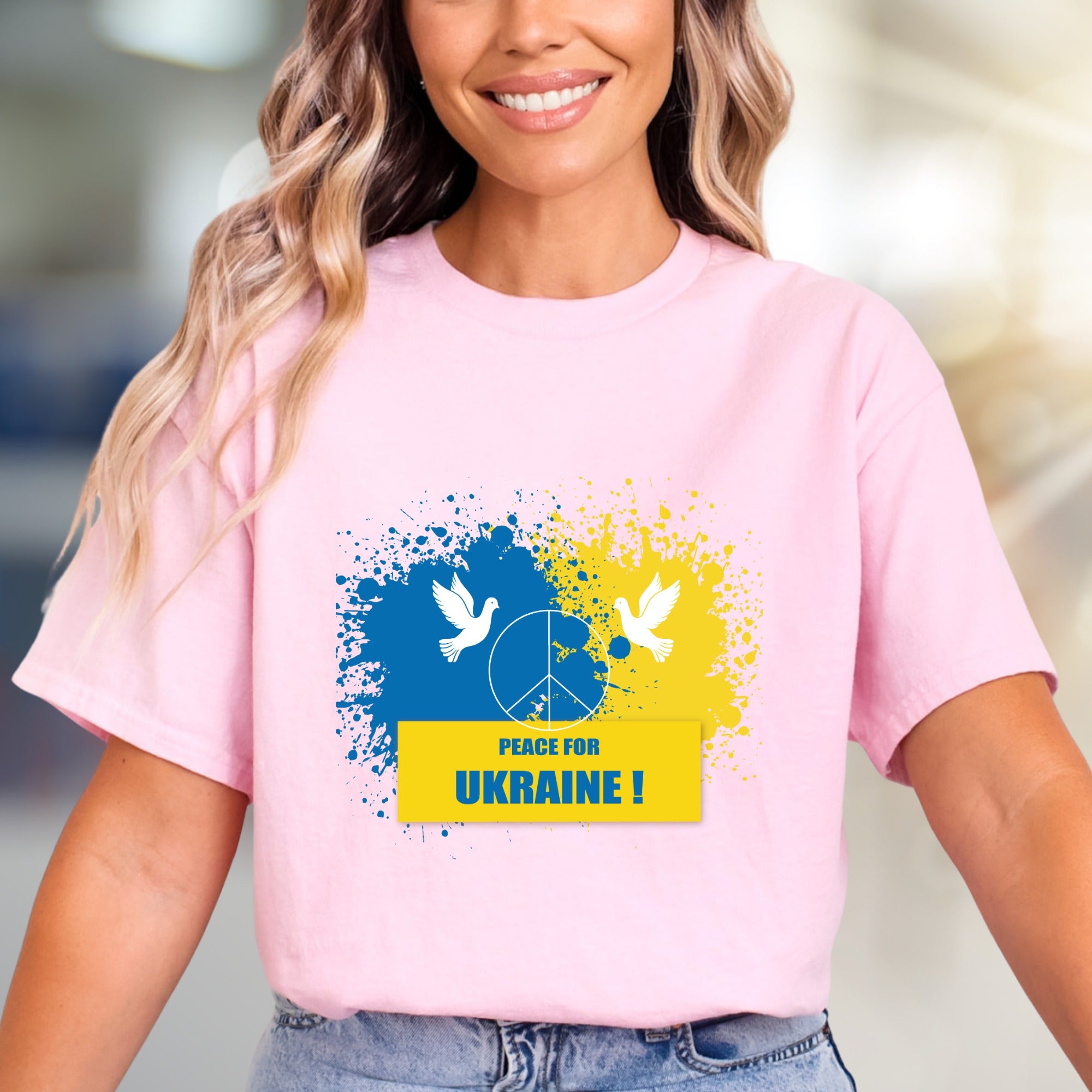 "Peace for Ukraine!" Splatter Peace Tee, a Statement Piece for Advocates