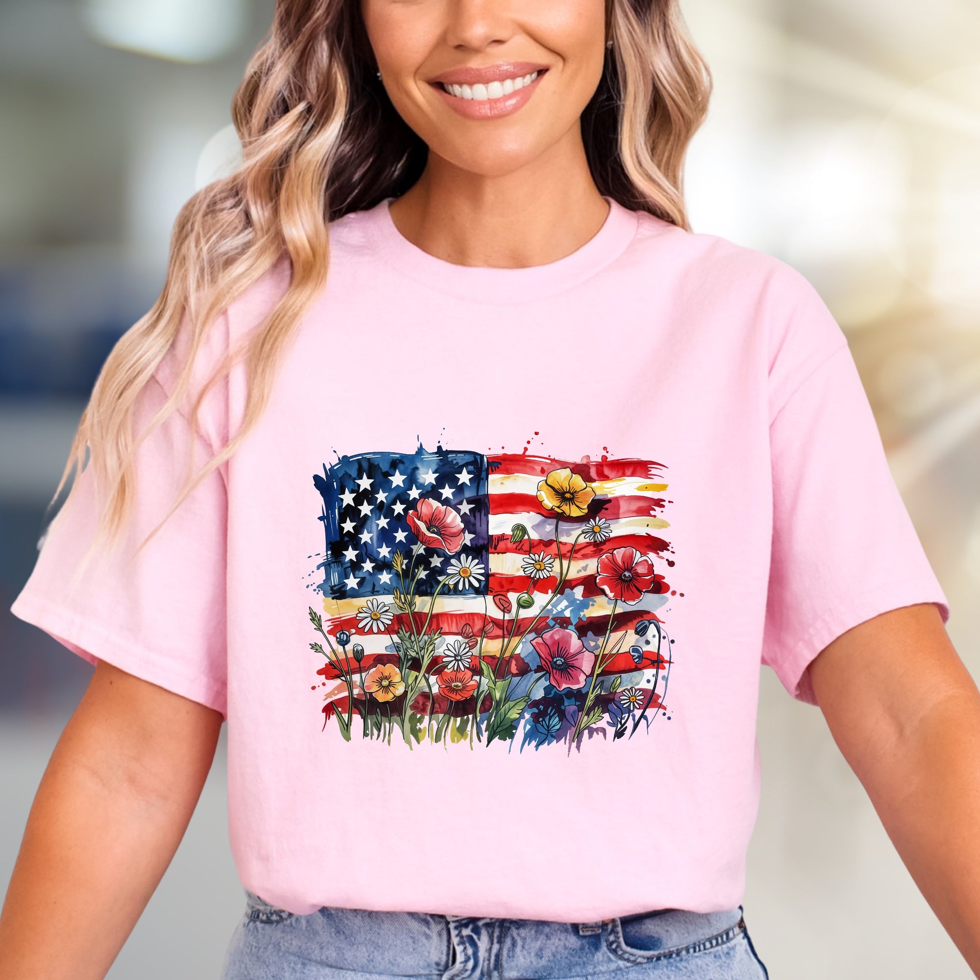 Floral America Graphic Tee, a Patriotic Art Pick for Everyone