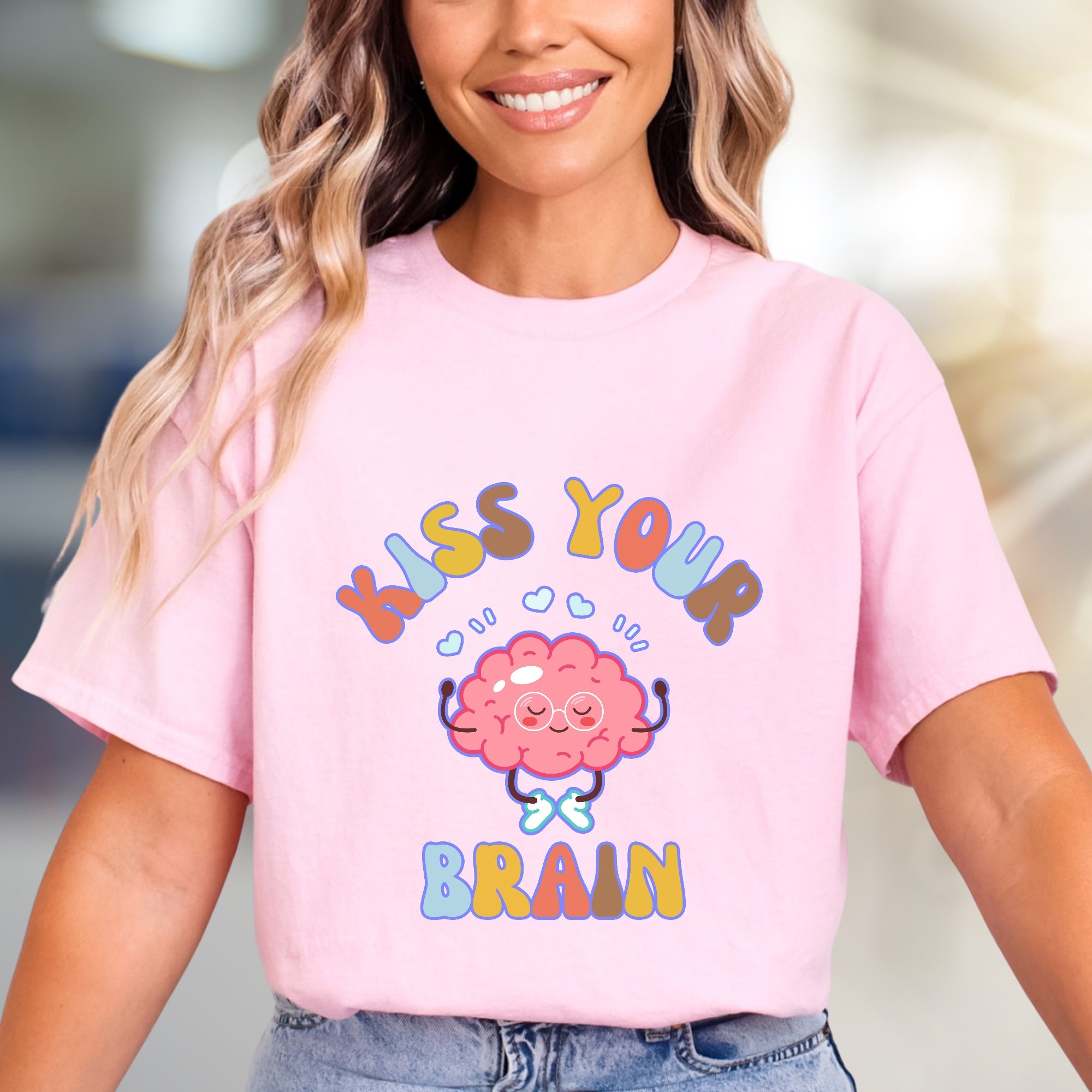 "Kiss Your Brain" Whimsical Brain Graphic Tee, a Self-Care Pick for Everyone