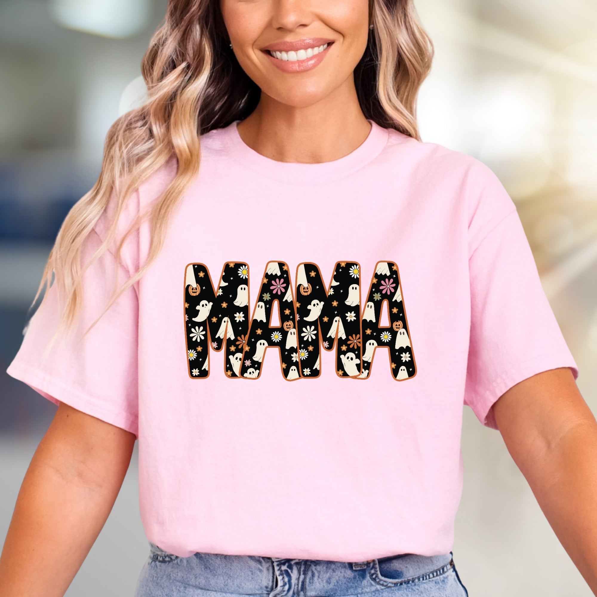 "MAMA" Spooky Floral Graphic Tee, a Retro-Spooky Pick for Halloween Lovers