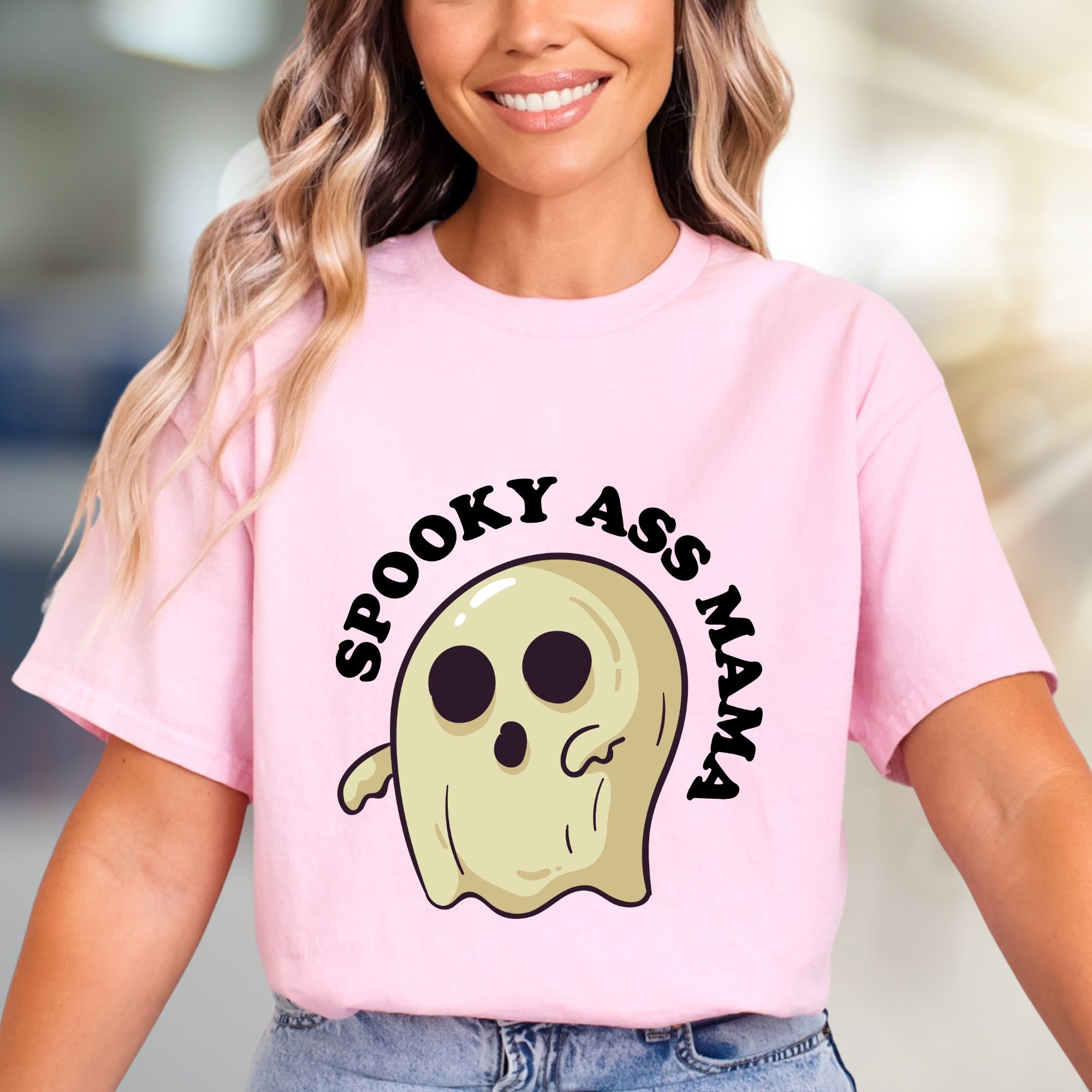 "SPOOKY ASS MAMA" Ghost Graphic Tee, a Quirky Halloween Pick for Moms