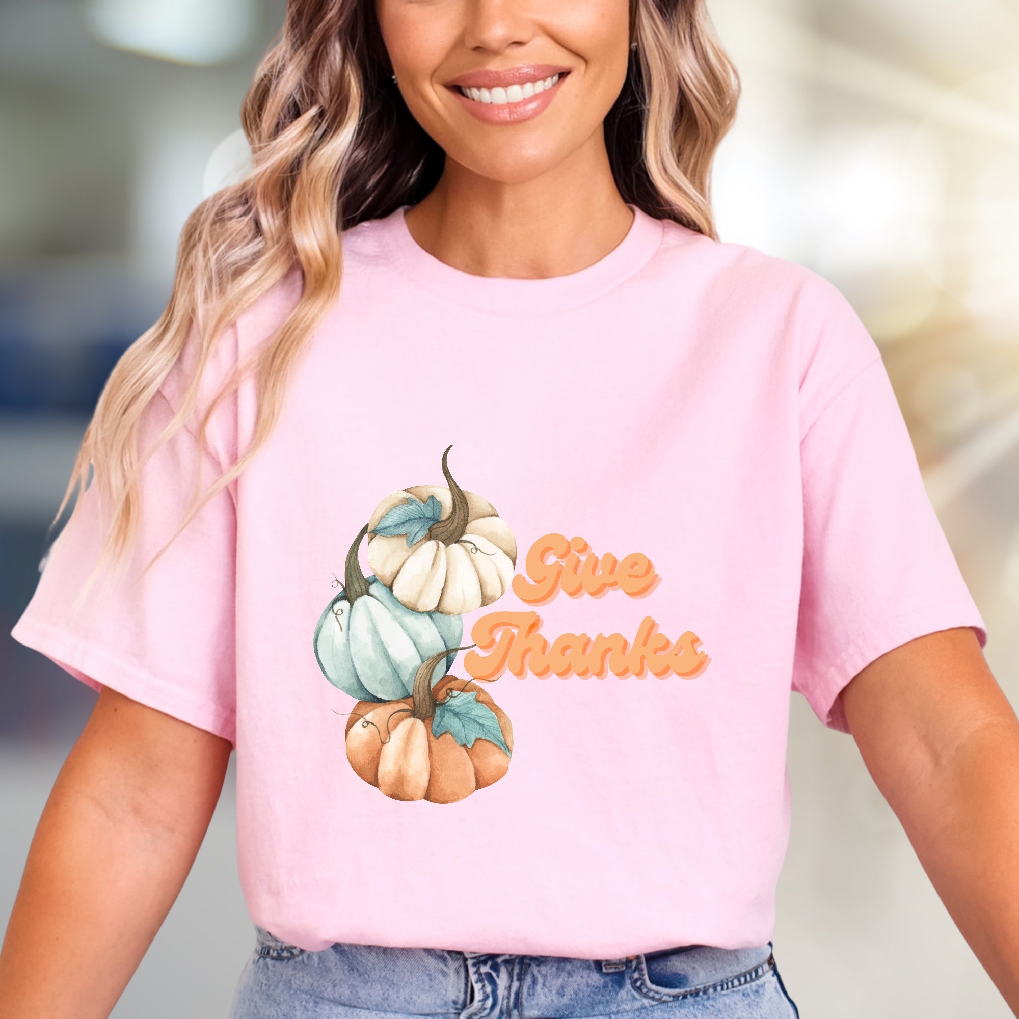 "Give Thanks" Autumn Pumpkin Graphic Tee, a Grateful Fall Pick for Everyone