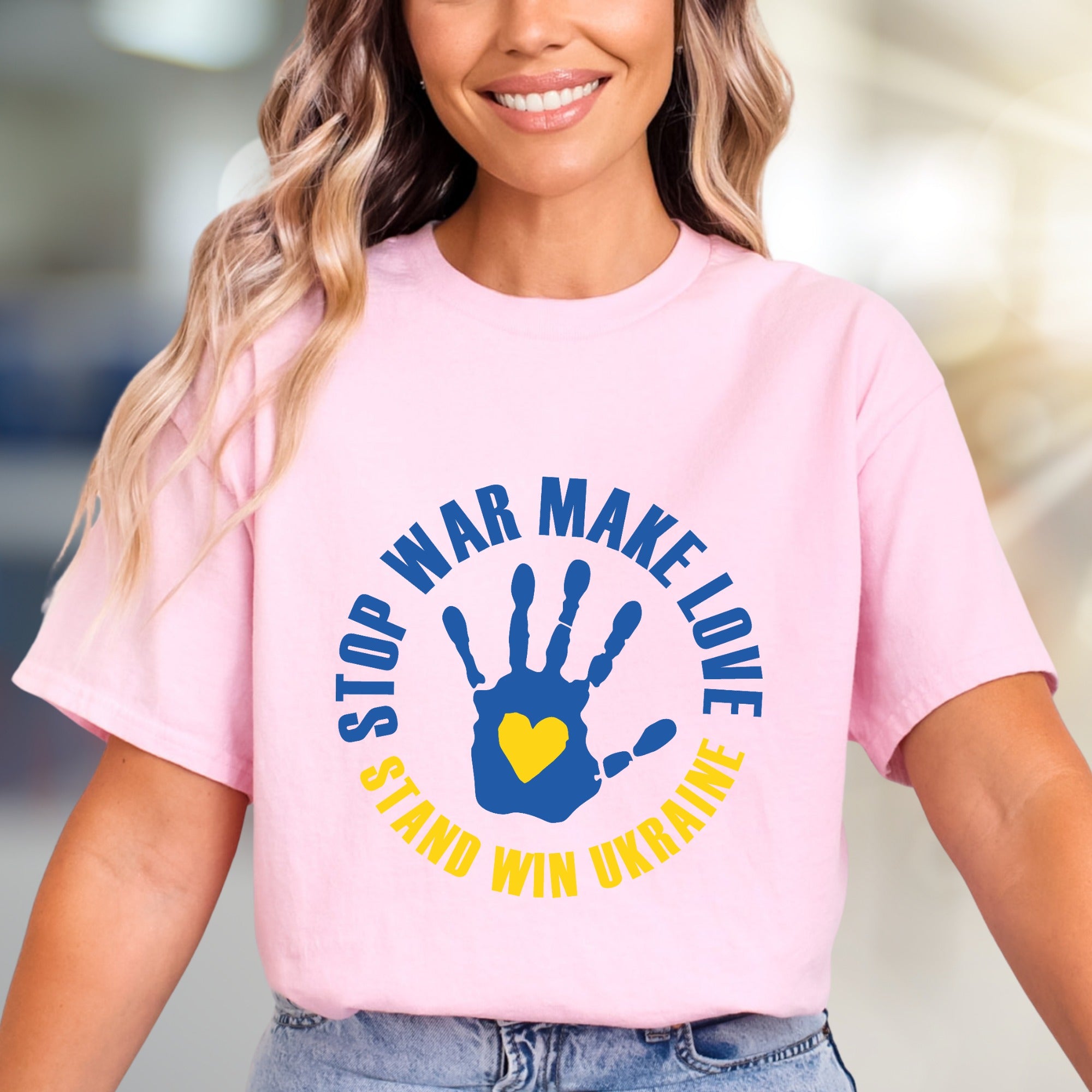 "STOP WAR MAKE LOVE STAND WIN UKRAINE" Solidarity Graphic Tee, a Statement Piece for Advocates