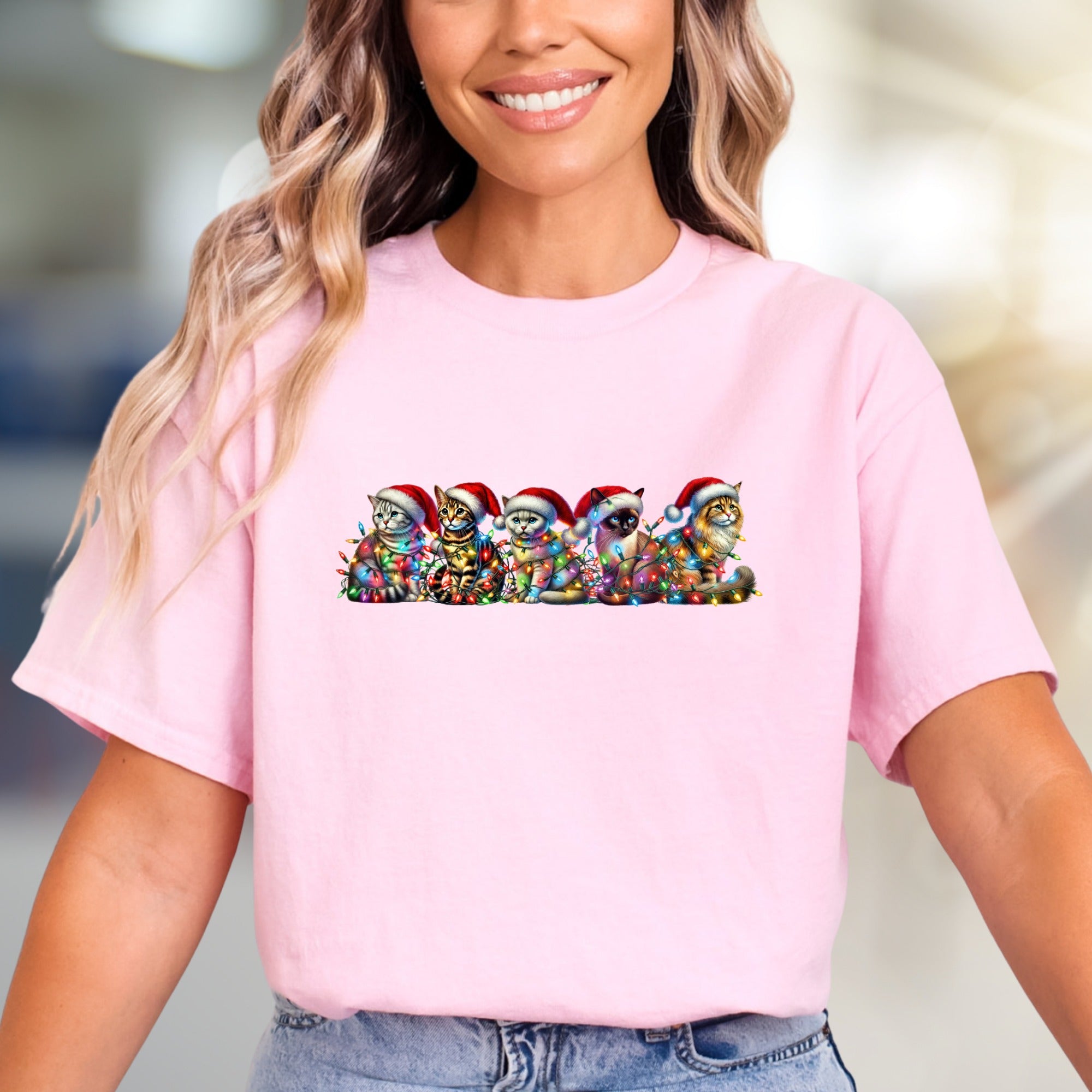 Christmas Cats in Lights Graphic Tee, a Festive Holiday Pet Lover Pick