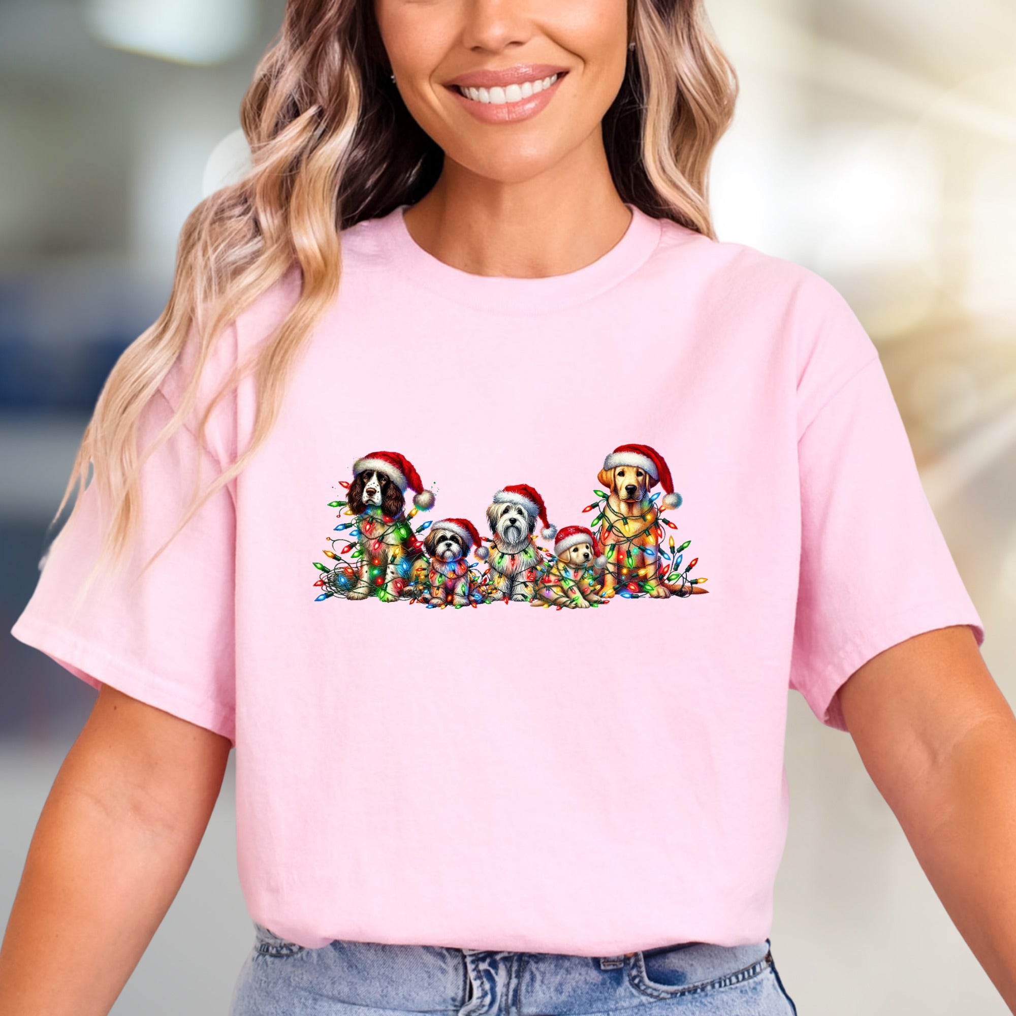 Chrismas Dogs Lights Graphic Tee, a Festive Holiday Pet-Lover Pick for Everyone