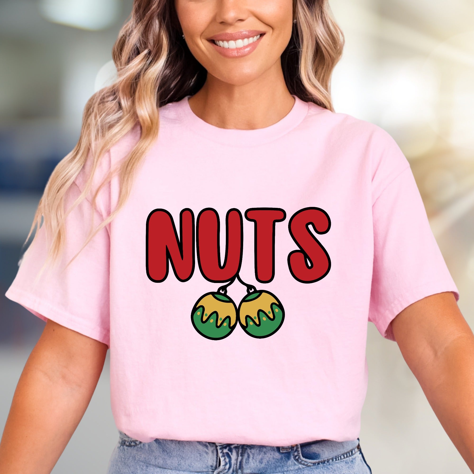 "NUTS" Holiday Balls Graphic Tee, a Festive Pick for Humor Enthusiasts