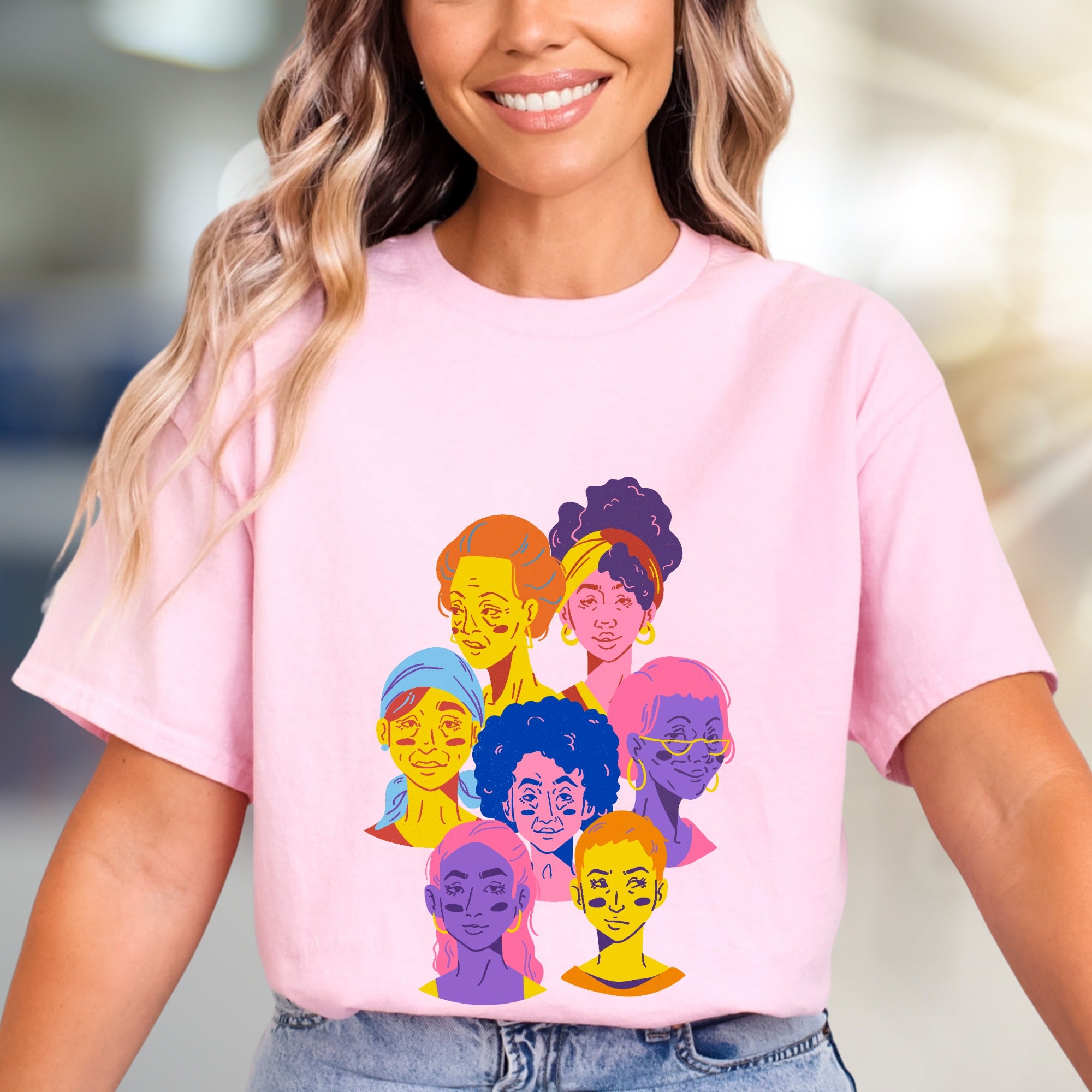 Vibrant Faces Diversity Tee, Artistic Graphic Pick for Inclusivity Advocates