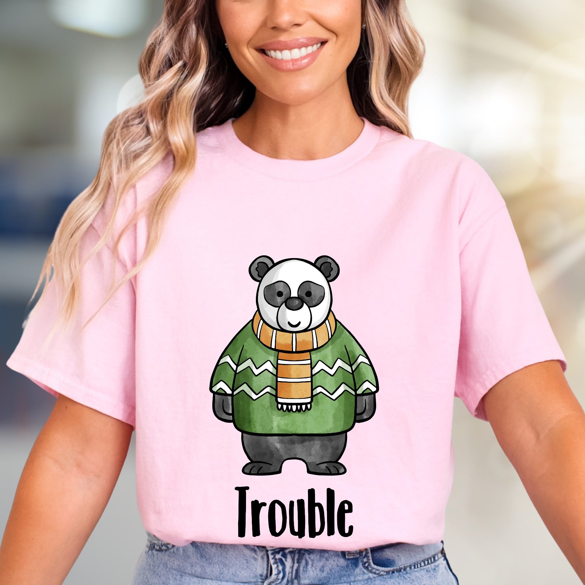 "Trouble" Panda Graphic Tee, a Playful Animal Design for Fun Lovers