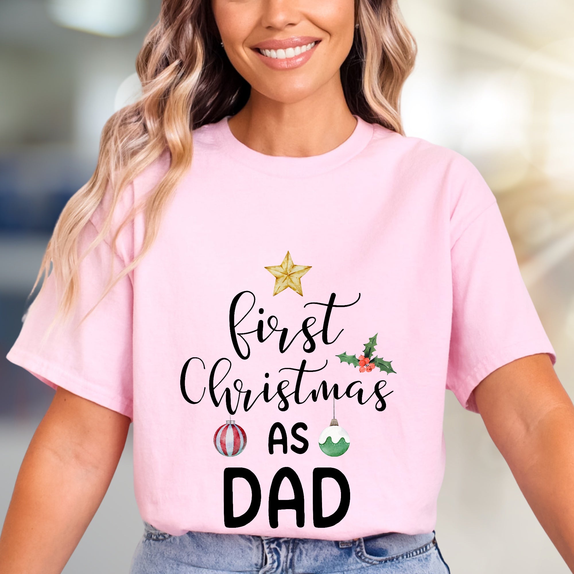 "First Christmas As Dad" Festive Graphic Tee, a New Dad's Holiday Pick