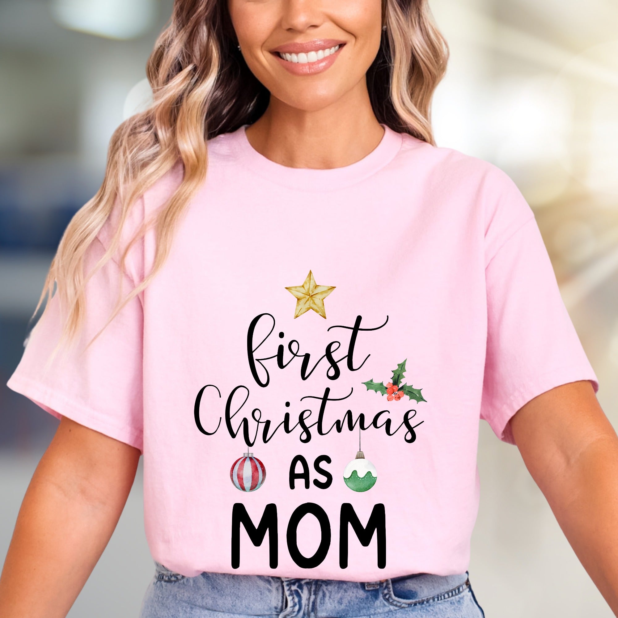 "First Christmas As Mom" Festive Graphic Tee, a Heartfelt Keepsake for New Mothers