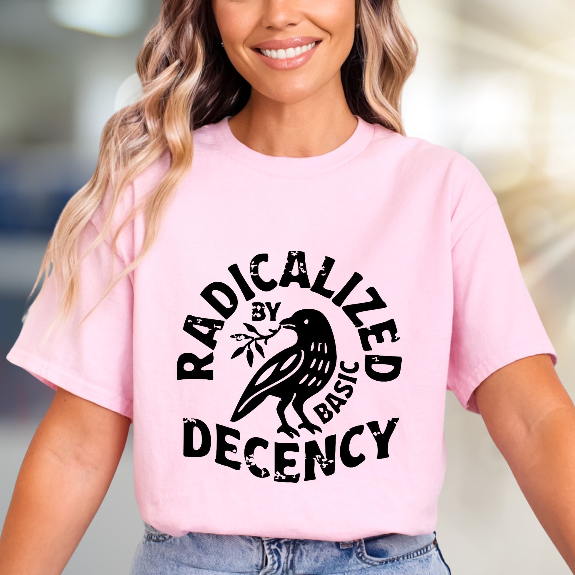 "Radicalized by Basic Decency" Peace Crow Graphic Tee, a Statement Pick for Activists