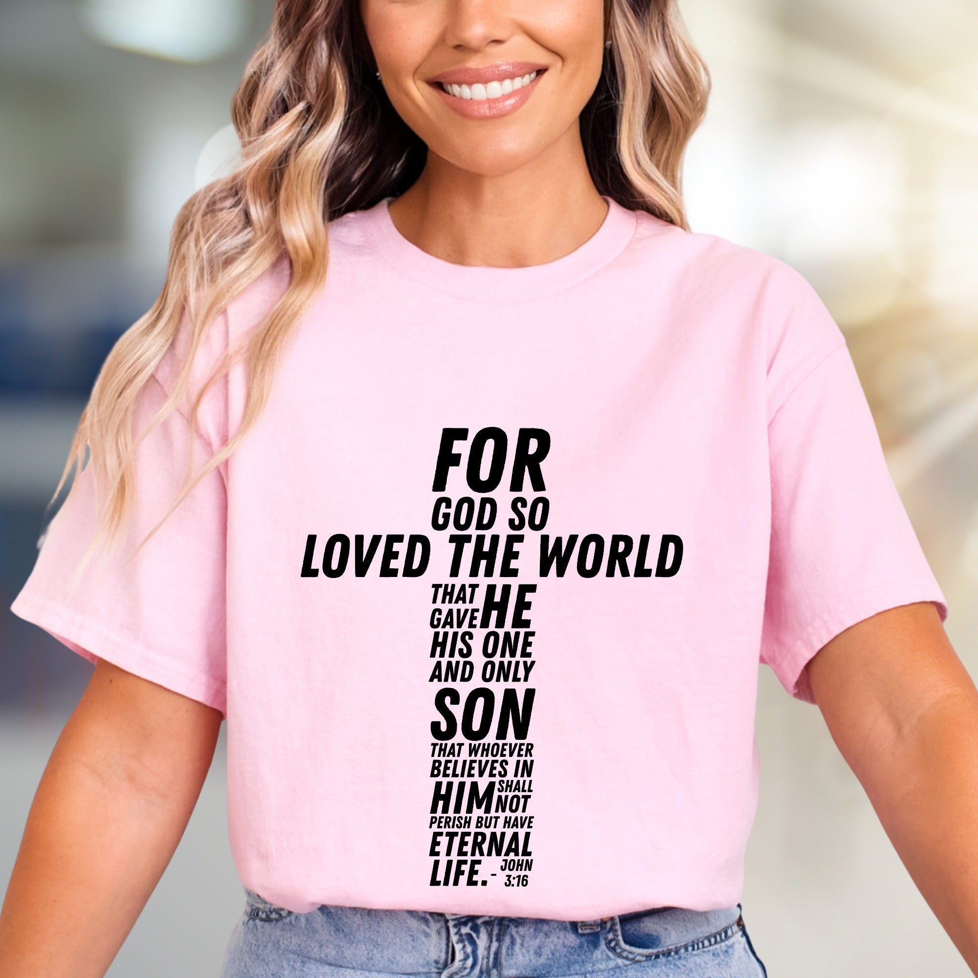 "For God So Loved The World" Scripture Cross Graphic Tee, a Faith-Inspired Pick for Believers