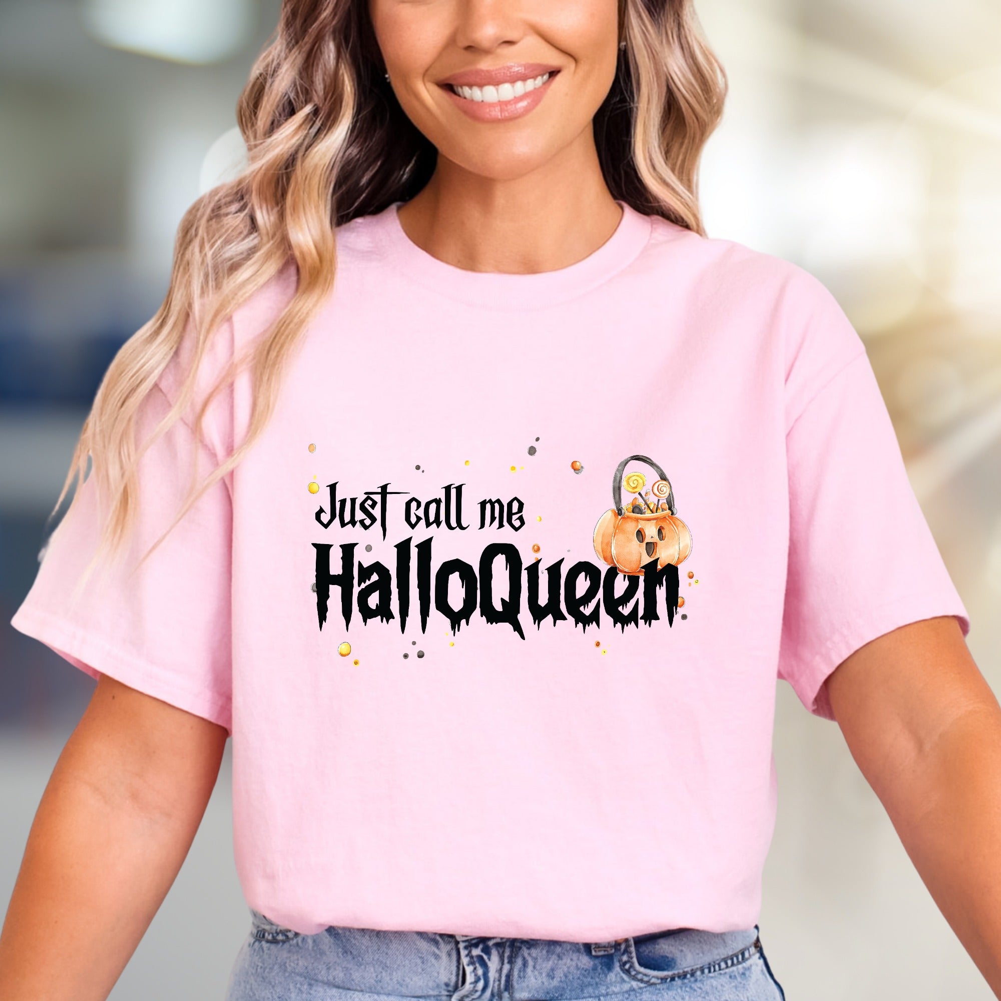 "Just Call Me Halloqueen" Spooky Fun Graphic Tee, a Halloween Pick for Trick-or-Treaters