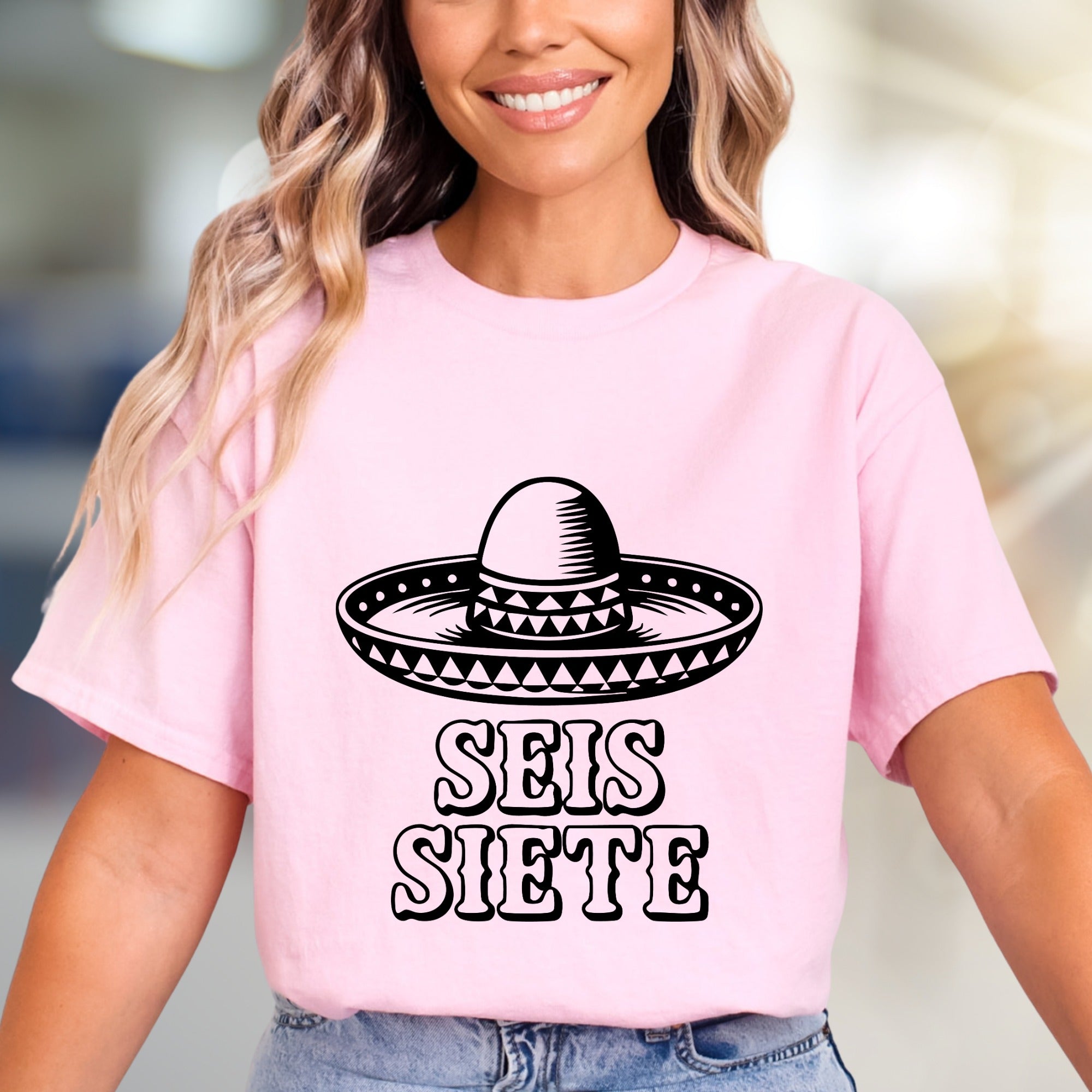"SEIS SIETE" Sombrero Graphic Tee, a Festive Mexican Folk Pick for Celebrants