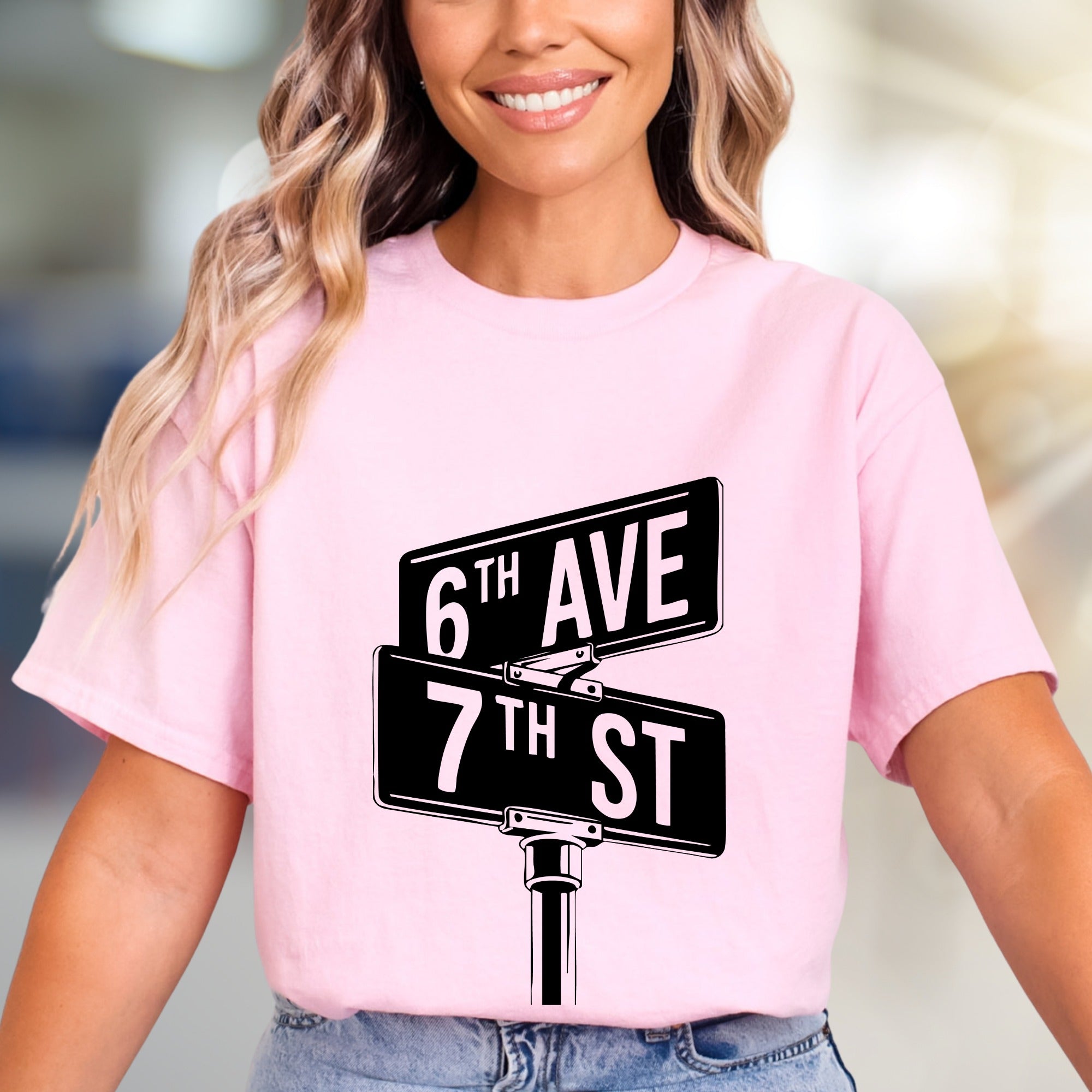 "6th Ave 7th St" NYC Street Sign Graphic Tee, a City Lover's Pick for Urban Explorers
