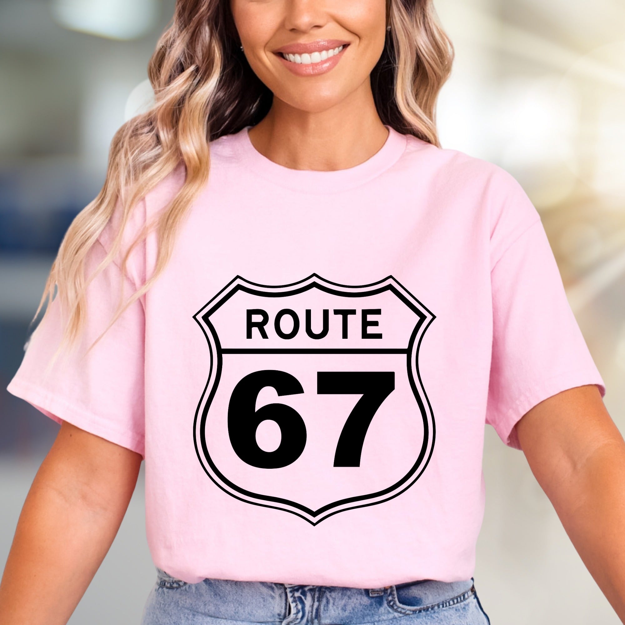 "Route 67" Highway Sign Graphic Tee, a Classic Road Trip Pick for Adventurers