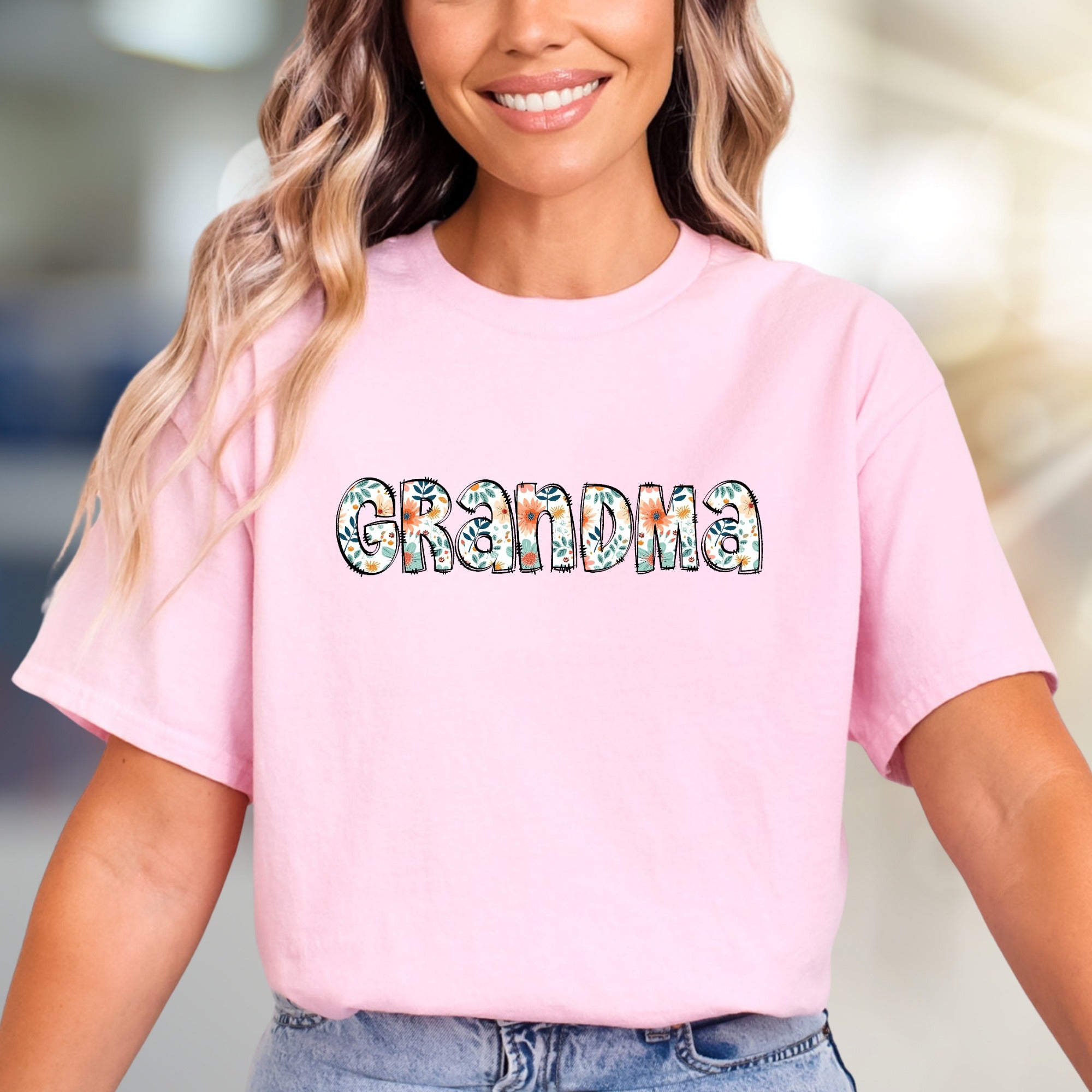 "Grandma" Botanical Block Letters Graphic Tee, a Heartfelt Gift for Grandparents