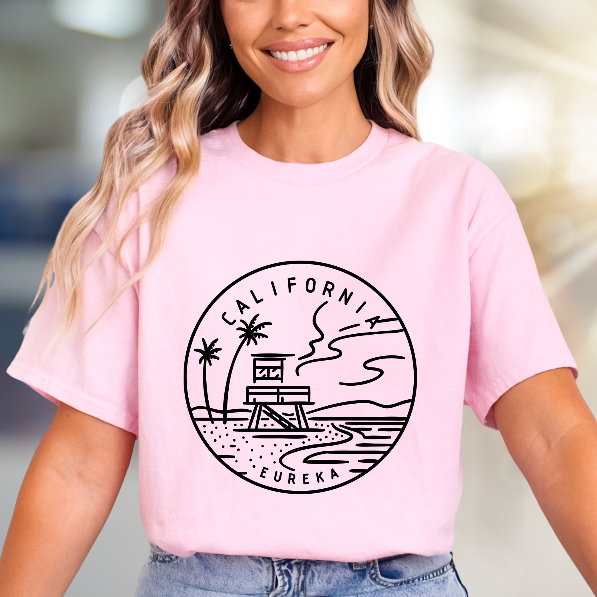 "CALIFORNIA EUREKA" Coastal Horizon Graphic Tee, a Beach Vibes Pick for Travelers