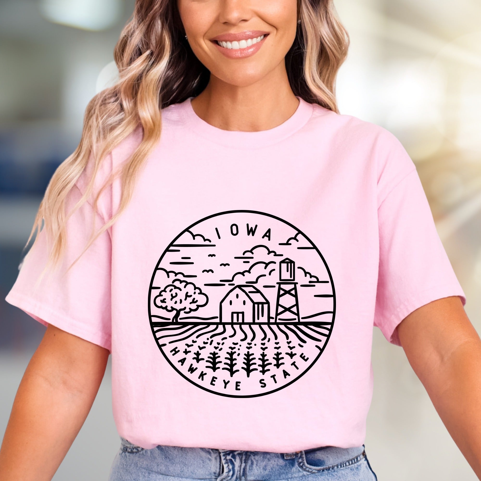 "IOWA HAWKEYE STATE" Farm Scene Graphic Tee, a Rustic Pick for State Pride
