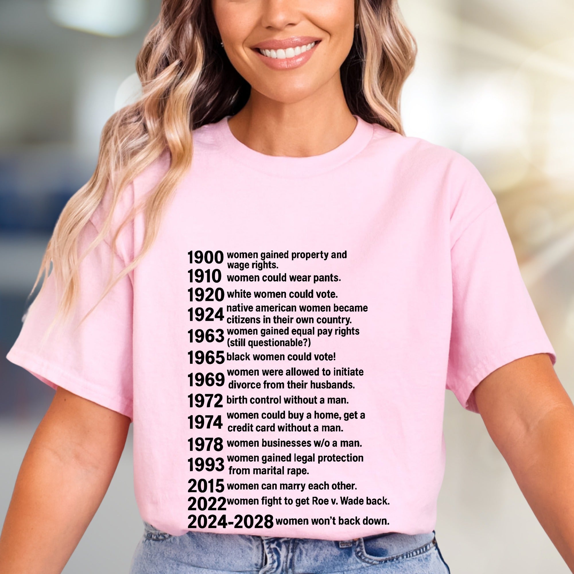 "Women Won't Back Down" Feminist Timeline Graphic Tee, a Statement Pick for Activists