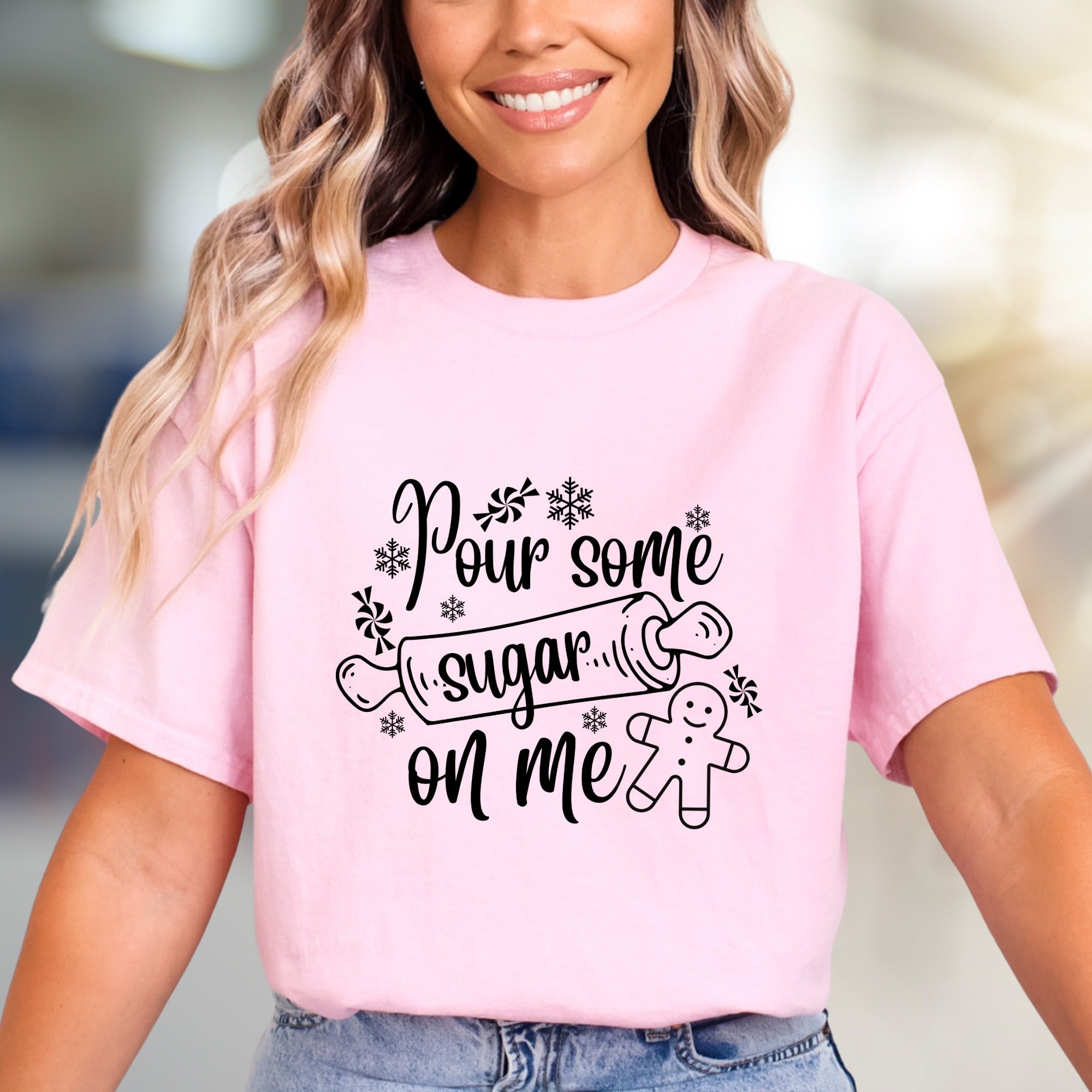 "Pour Some Sugar On Me" Gingerbread Graphic Tee, a Festive Baking Pick for Holiday Enthusiasts