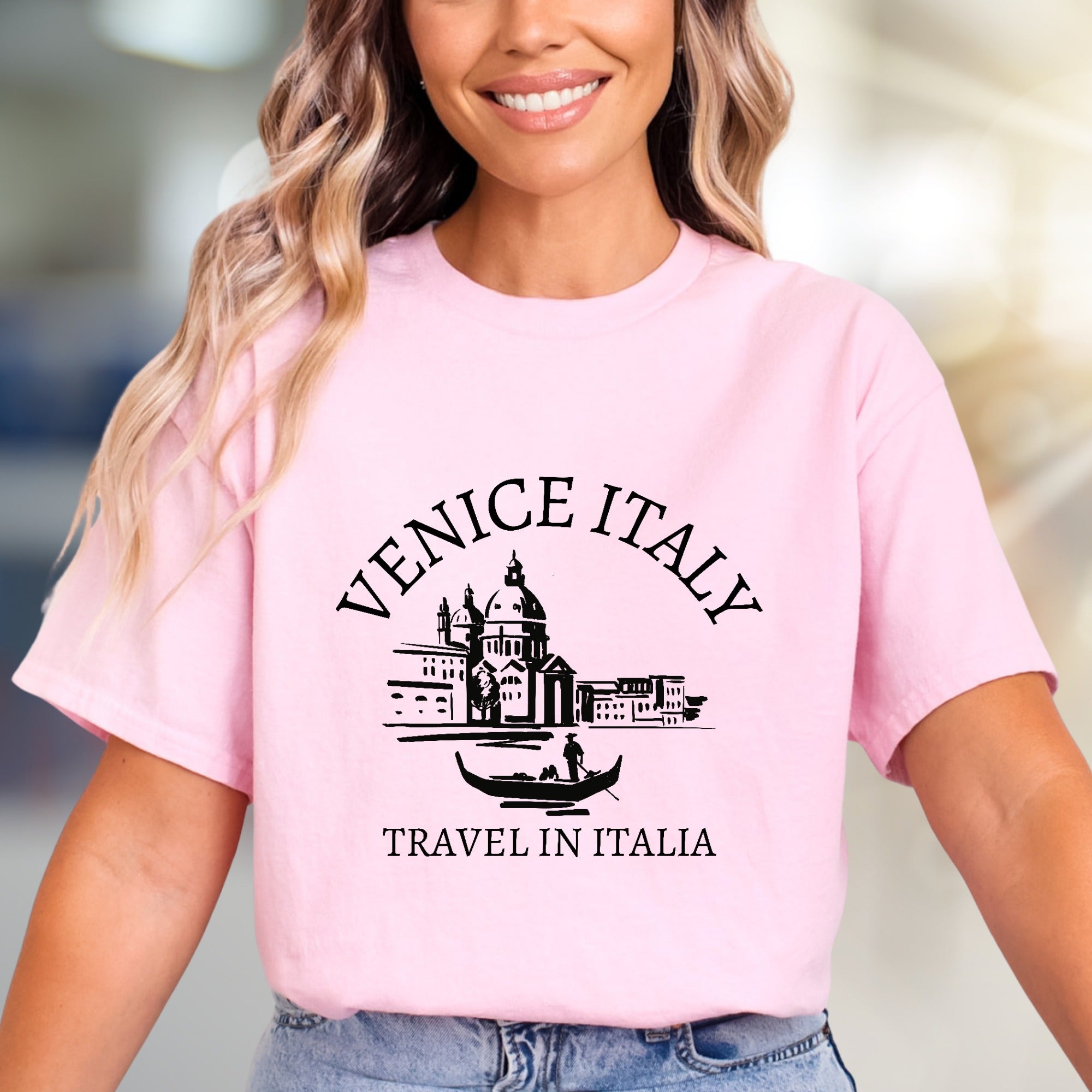 "VENICE ITALY TRAVEL IN ITALIA" Cityscape Graphic Tee, a European Travel Wear Pick for Wanderlusters