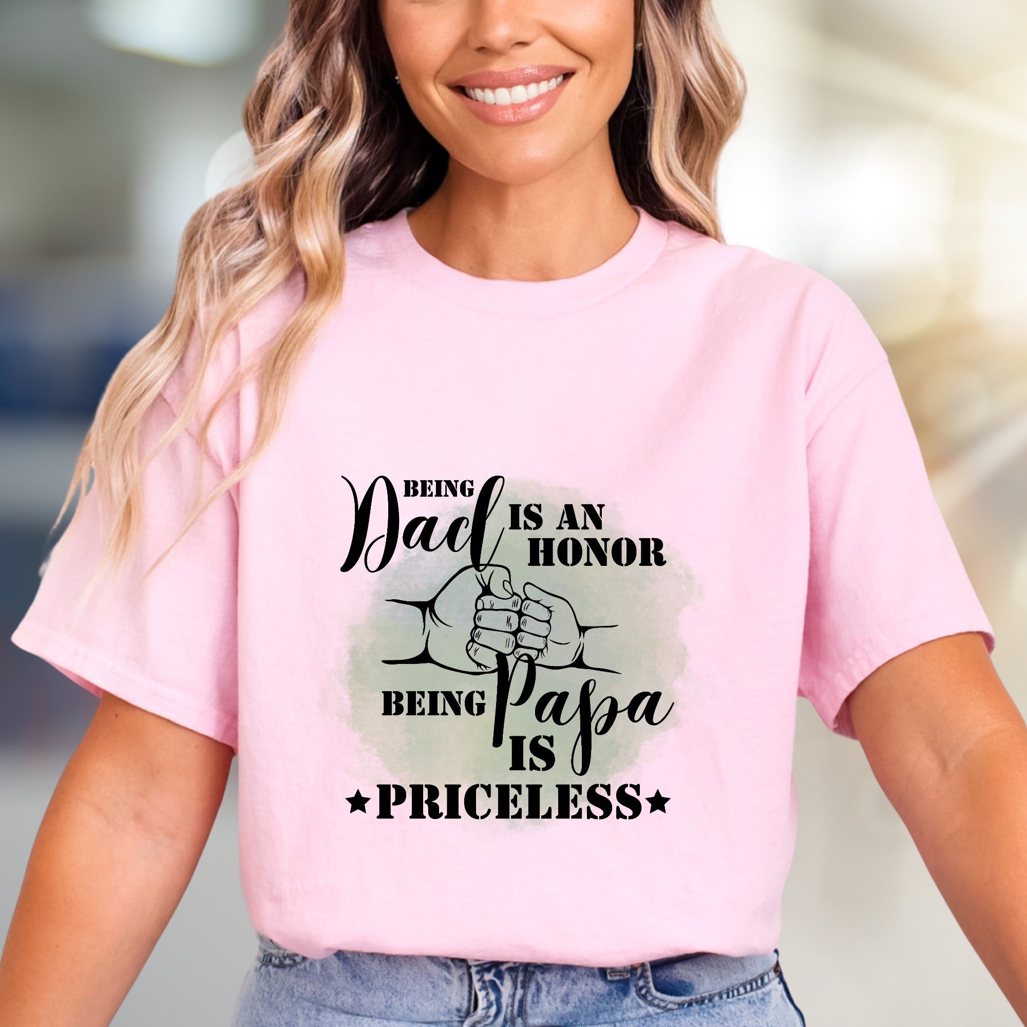 "Being Dad Is An Honor Being Papa Is Priceless" Graphic Tee, Sentimental Pick for Grandfathers