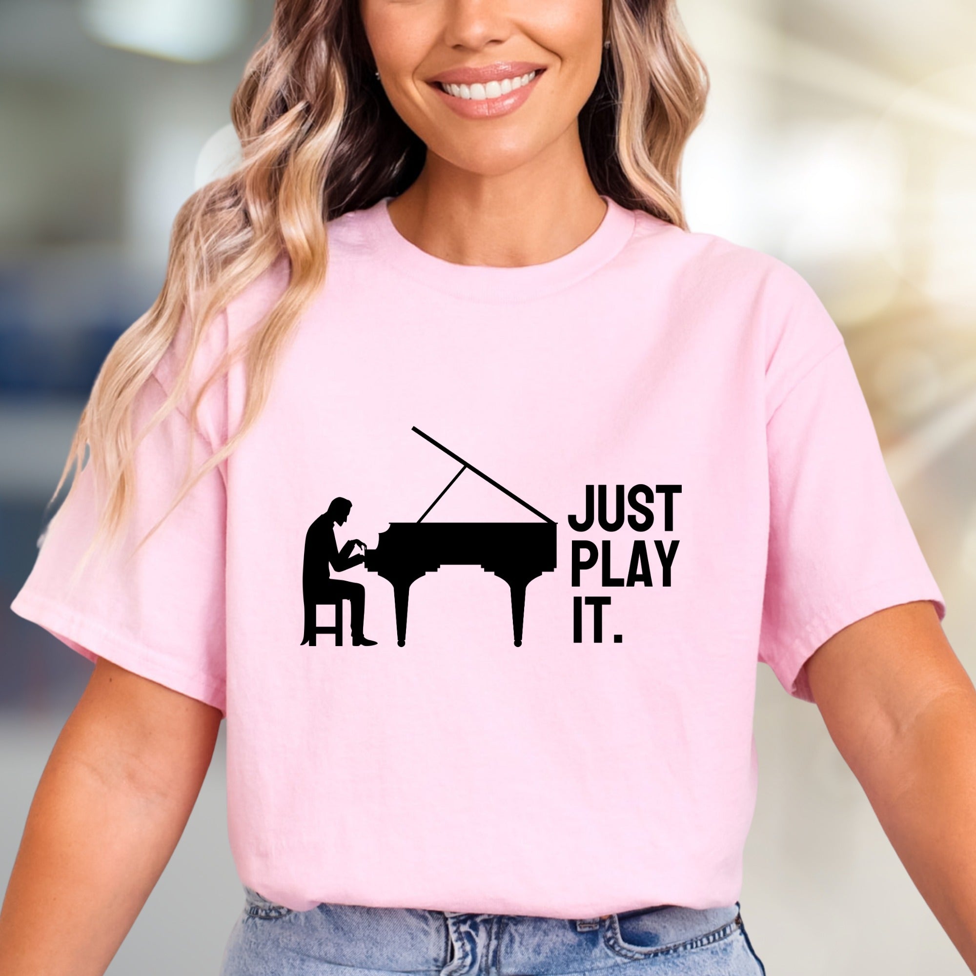 "JUST PLAY IT." Piano Graphic Tee, a Music Lover's Pick for Everyday Style