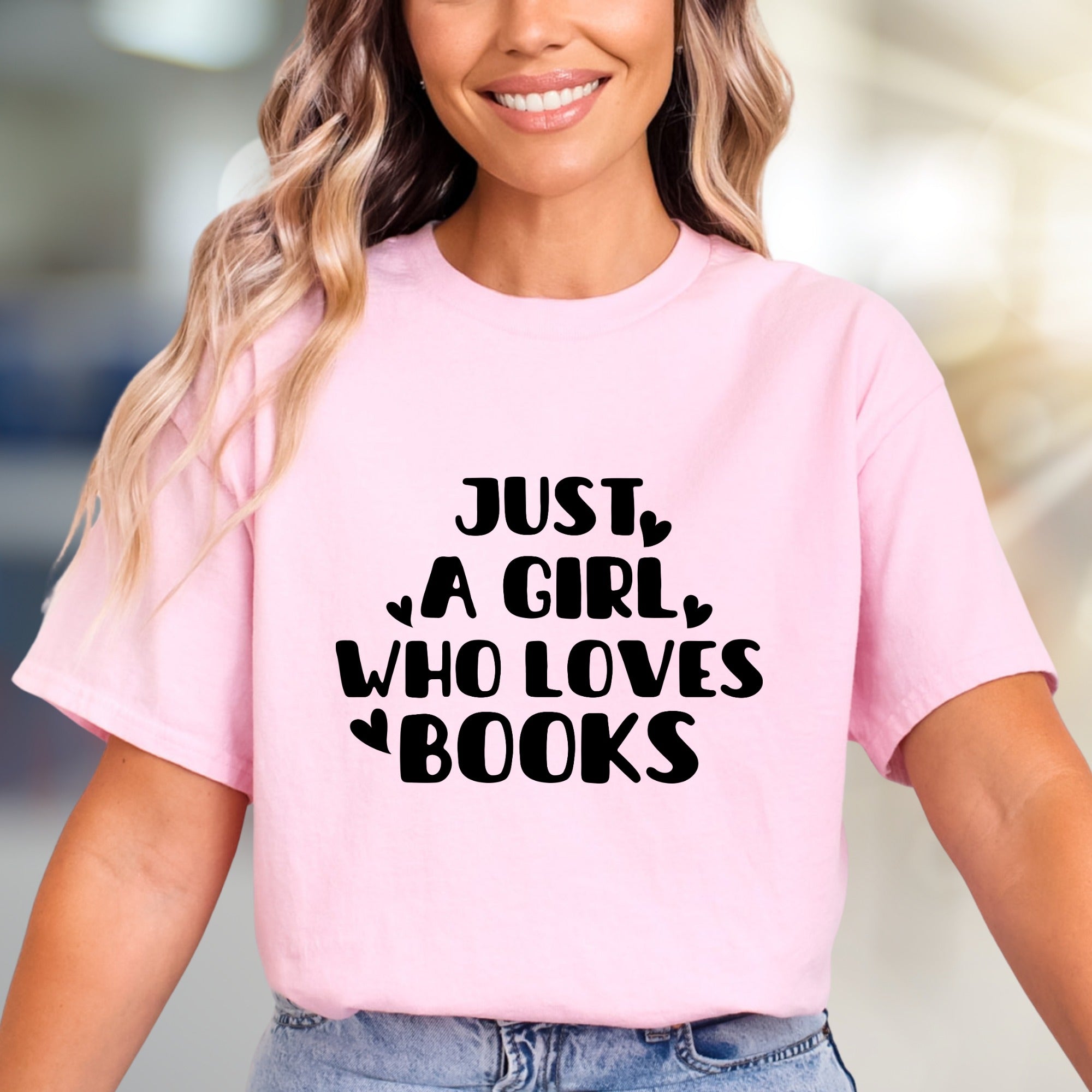"Just A Girl Who Loves Books" Literary Graphic Tee, A Cozy Read for Bookworms