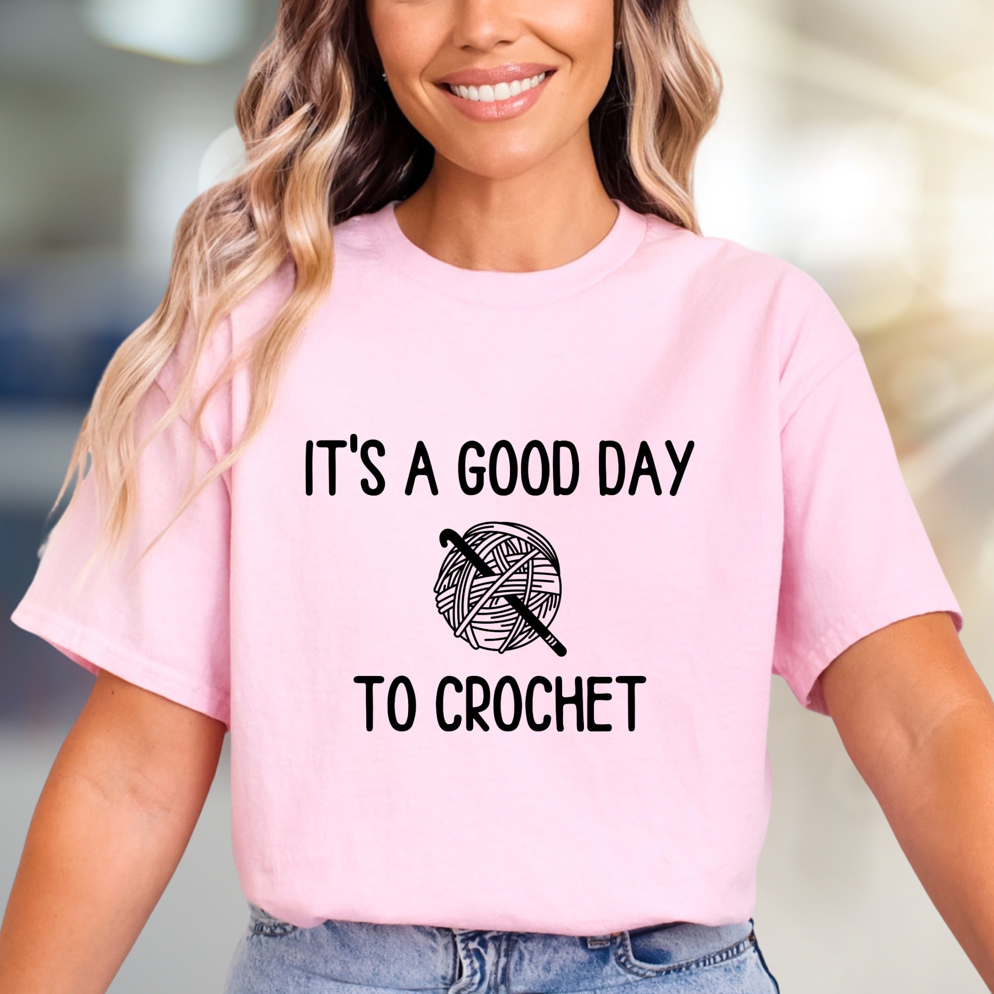 "IT'S A GOOD DAY TO CROCHET" Yarn Ball Graphic Tee, A Crafter's Comfy Pick