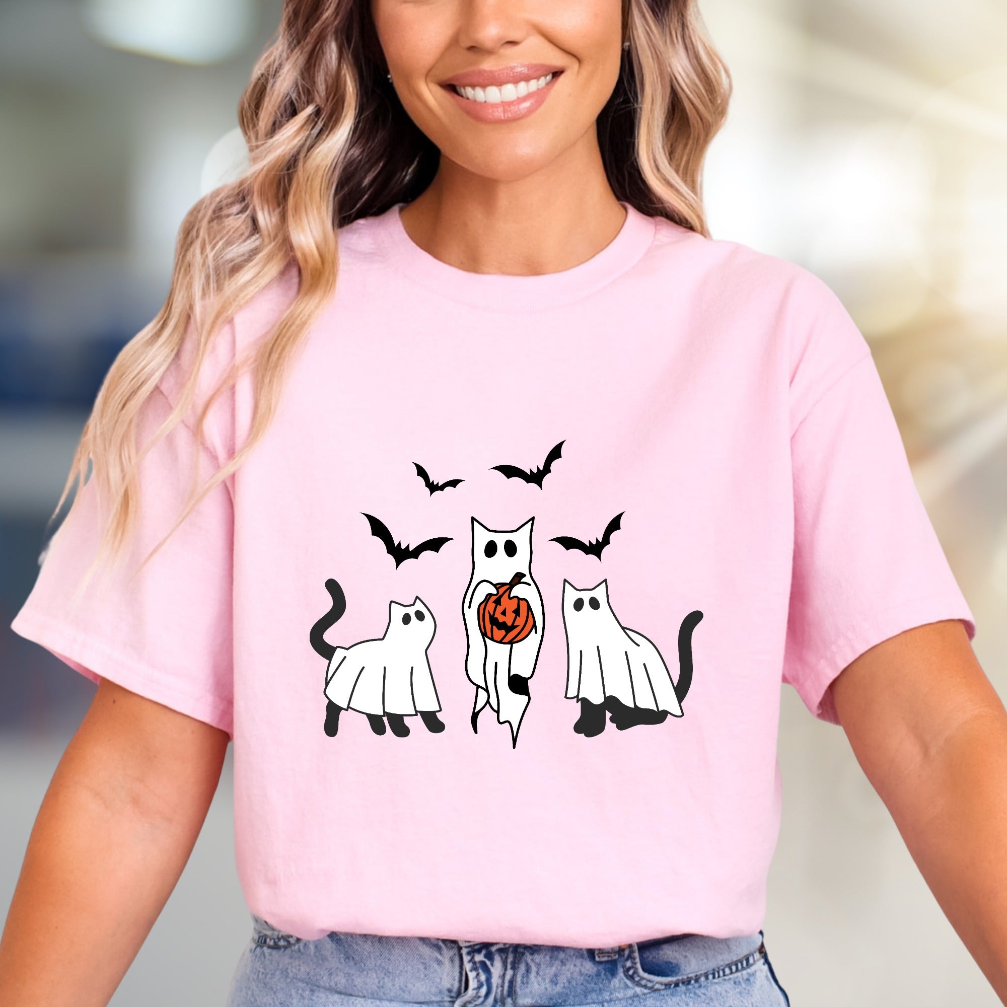 Trick-or-Treat Ghost Cats Halloween Graphic Tee, a Spooky-Cute Pick for Festive Souls