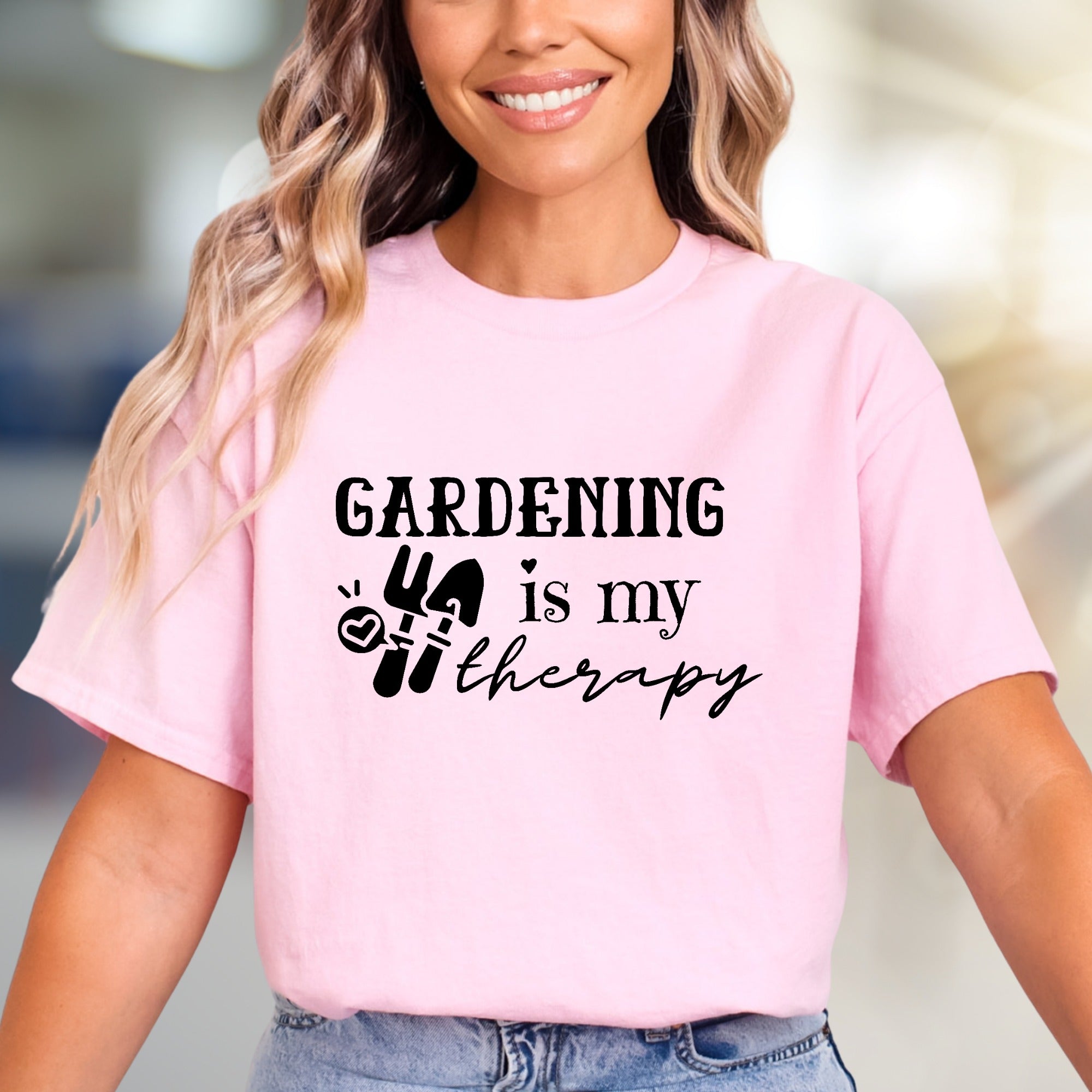 "Gardening Is My Therapy" Garden Tools Graphic Tee, a Green Thumb Pick for Plant Lovers