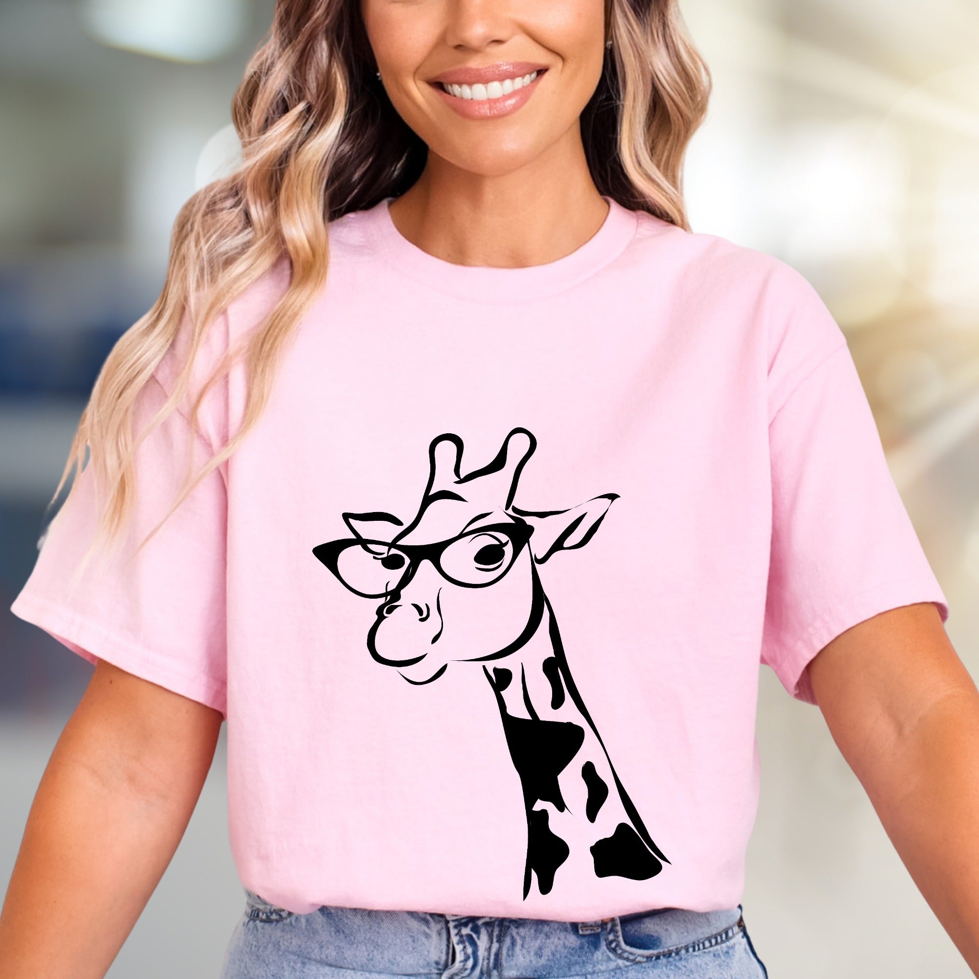 Giraffe in Glasses T-Shirt, Whimsical Animal Tee for Animal Lovers