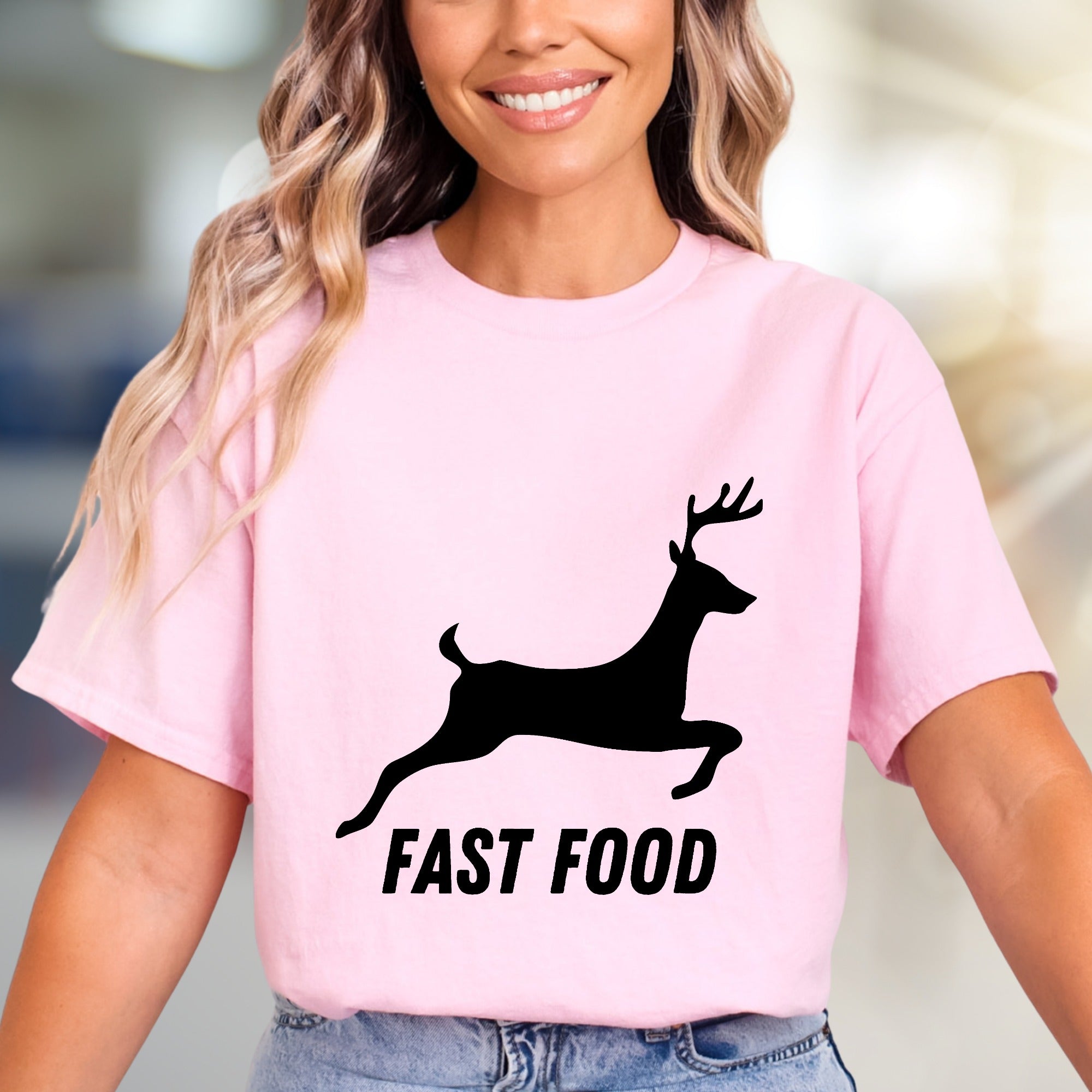 "Fast Food" Hunter Deer Graphic Tee, a Humorous Outdoorsy Pick for Enthusiasts
