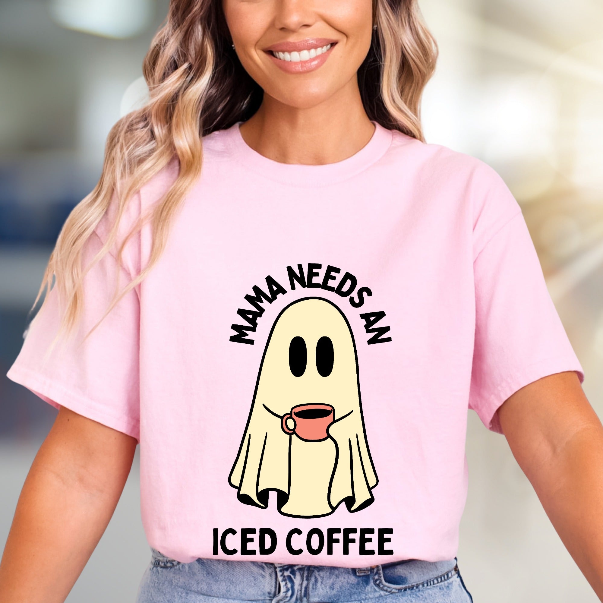 "Mama Needs An Iced Coffee" Spooky Coffee Lover Graphic Tee, a Humorous Mom Pick for Everyday Comfort