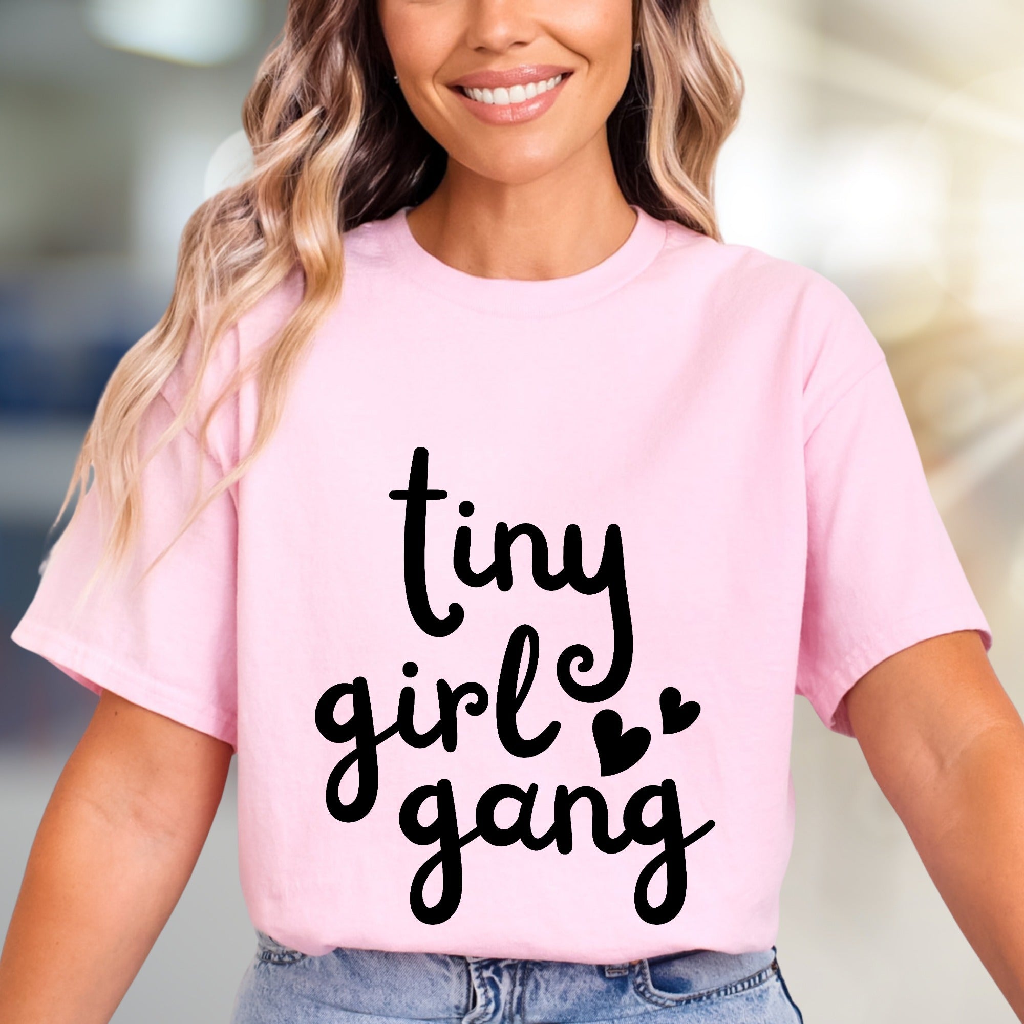 "Tiny Girl Gang" Cute Script Graphic Tee, a Fun Statement for Her