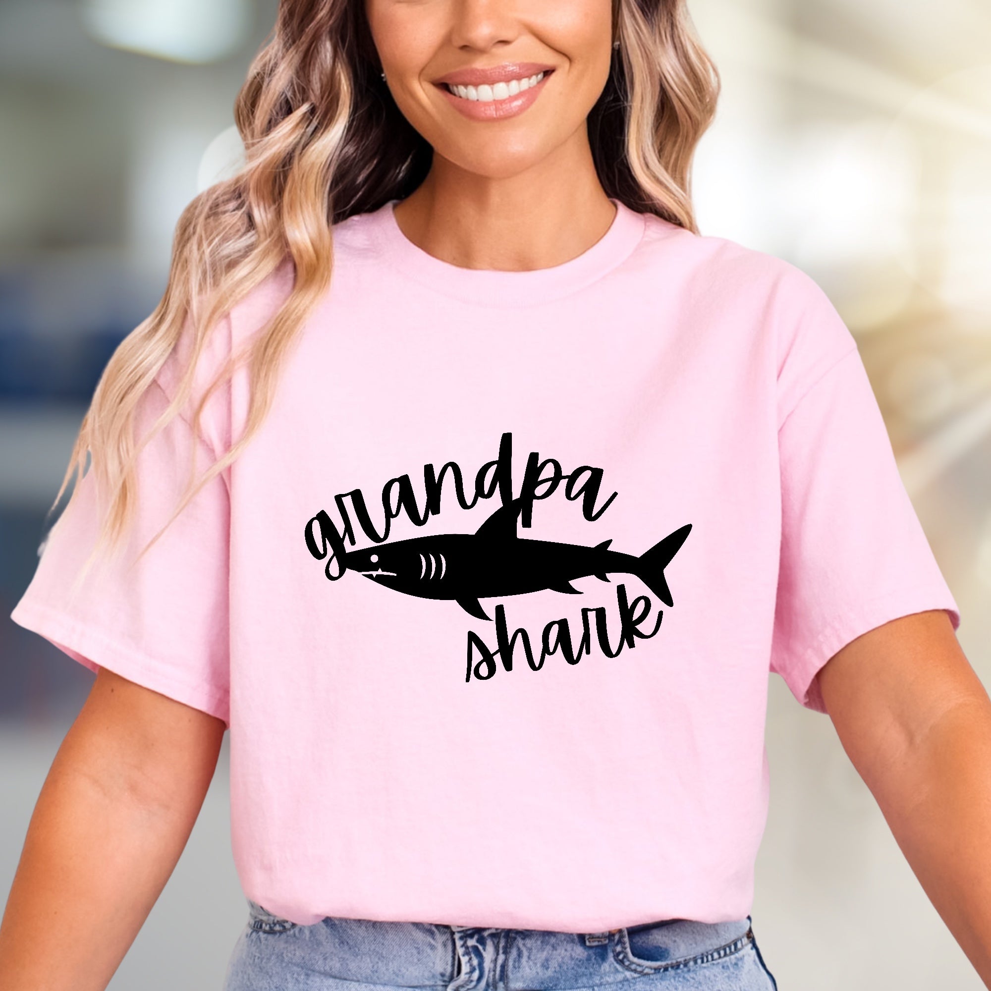 "Grandpa Shark" Adorable Family Graphic Tee, a Fun Niche Pick for Grandfathers