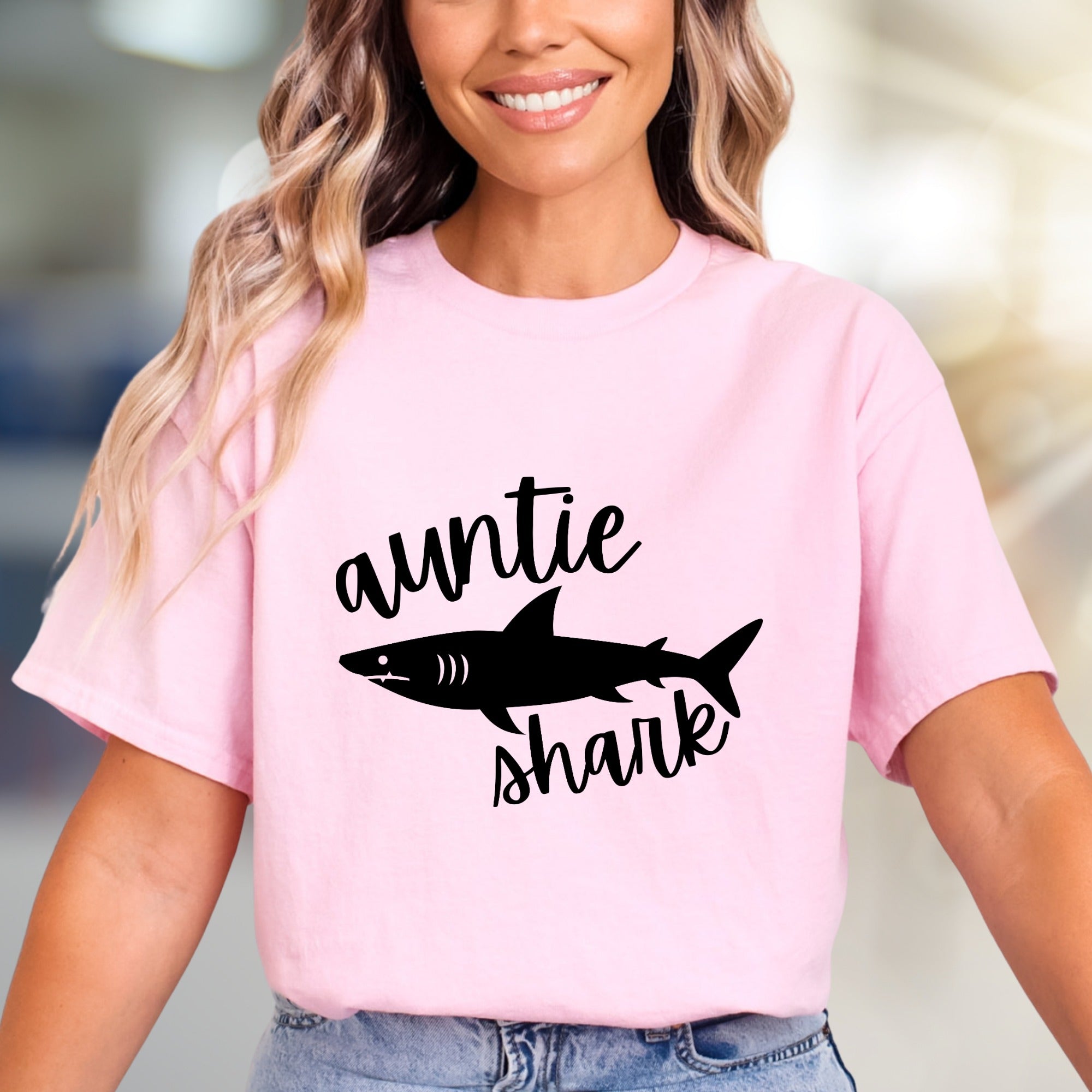 "Auntie Shark" Ocean Fun Graphic Tee, a Family Love Pick for Cool Aunts